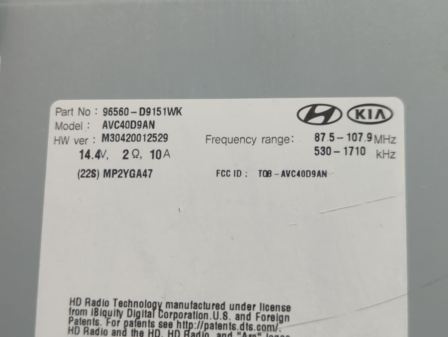 2018 Kia Sportage Radio AM FM Cd Player Receiver Replacement P/N:96560-D9151WK Fits OEM Used Auto Parts - Oemusedautoparts1.
