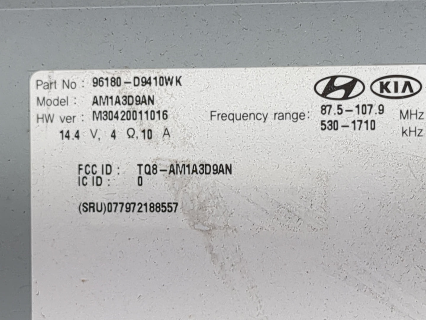 2017-2019 Kia Sportage Radio AM FM Cd Player Receiver Replacement P/N:96180-D9410WK AM1A3D9AN Fits Fits 2017 2018 2019 OEM U