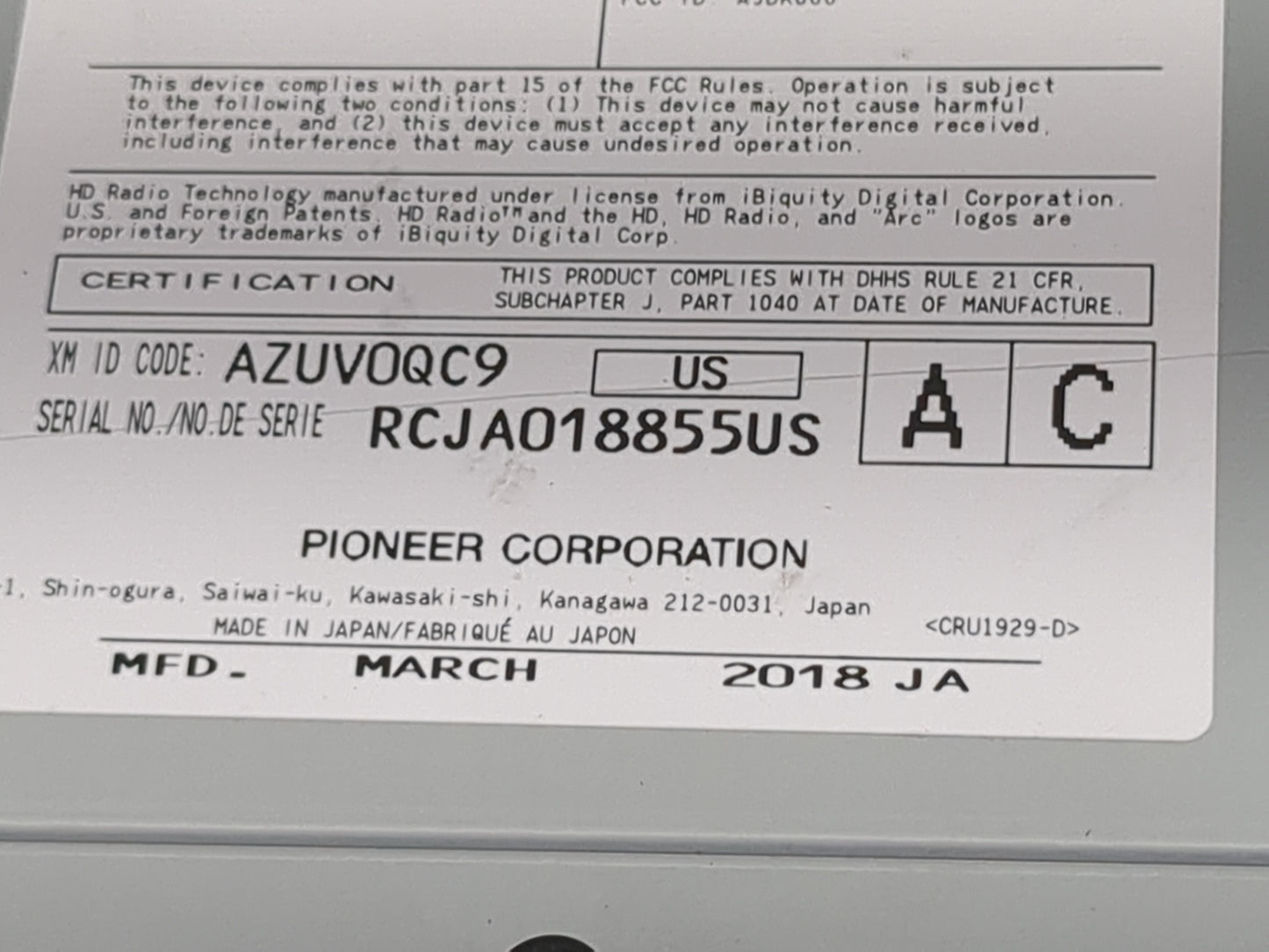 2018 Lexus Is300 Radio AM FM Cd Player Receiver Replacement P/N:RCJA018855US AZUVOQC9 Fits OEM Used Auto Parts - Oemusedauto