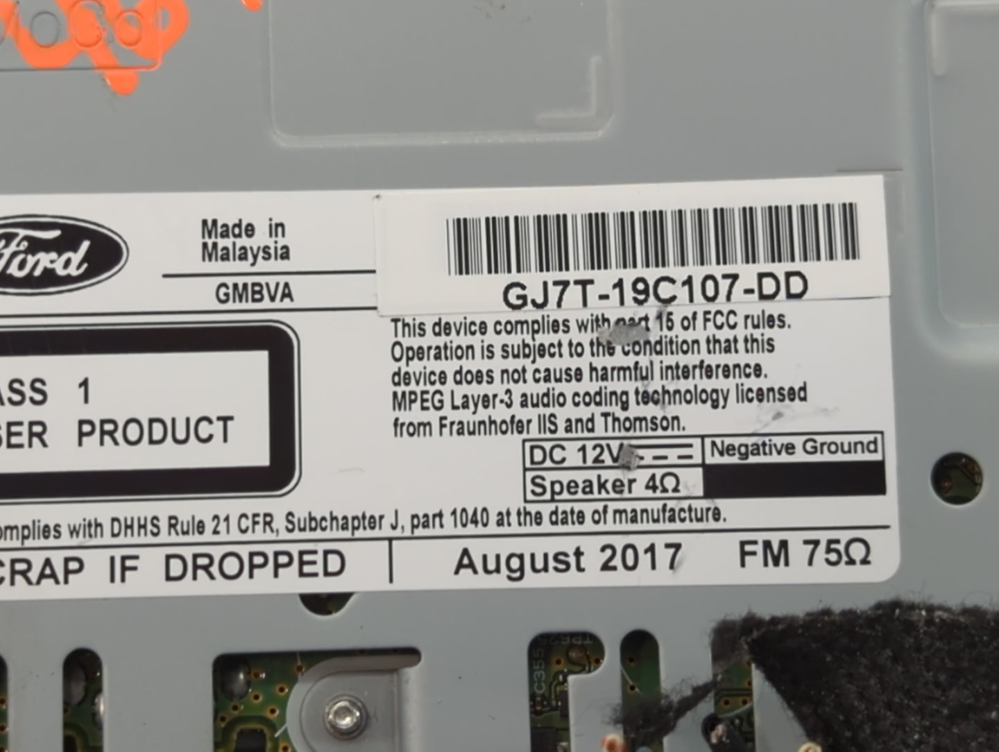 2017-2019 Lincoln Mkc Radio AM FM Cd Player Receiver Replacement P/N:GJ7T-19C107-DD Fits Fits 2017 2018 2019 OEM Used Auto P