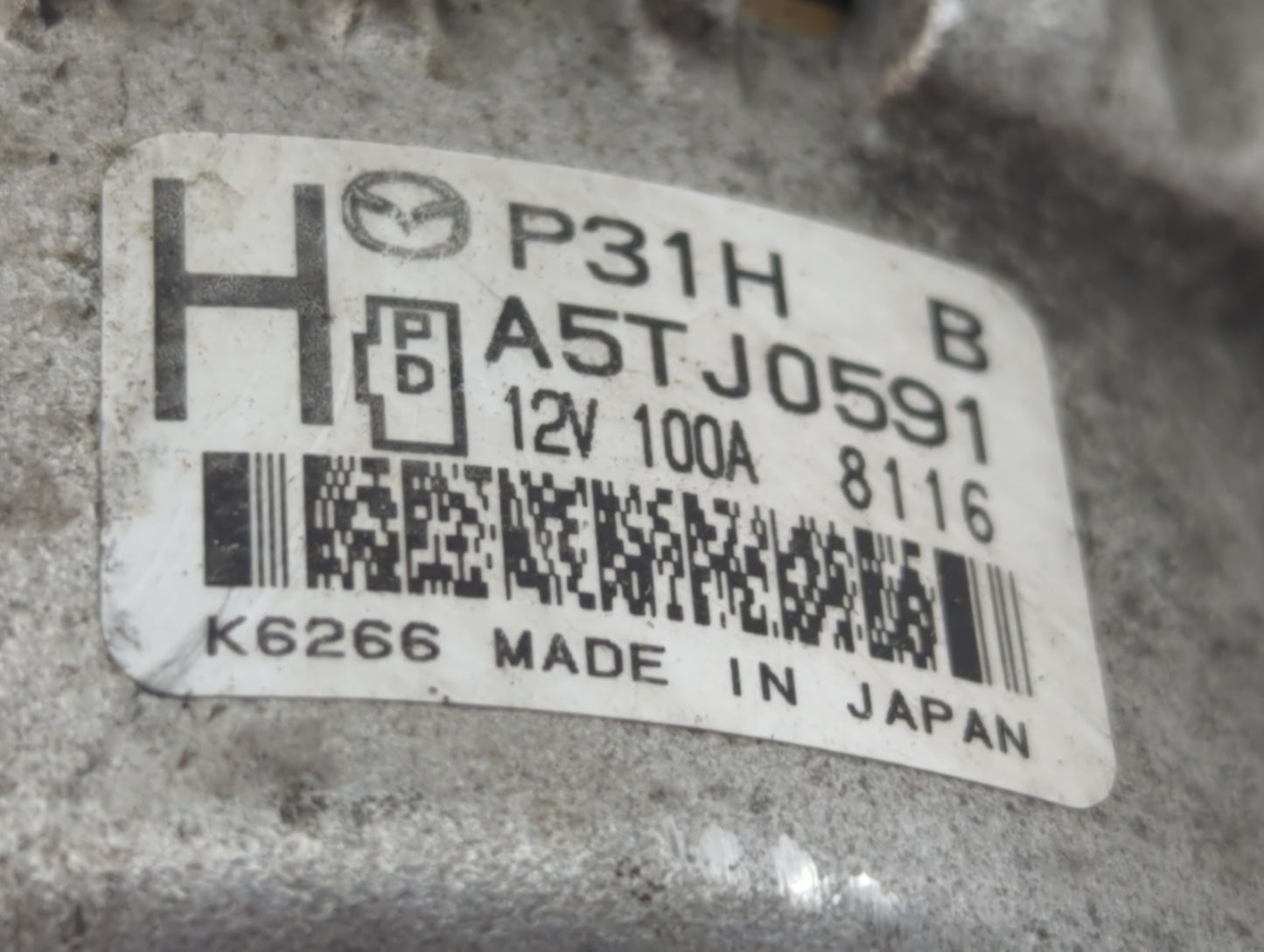 2017-2022 Mazda Cx-5 Alternator Replacement Generator Charging Assembly Engine OEM P/N:A5TJ0591 Fits OEM Used Auto Parts - O