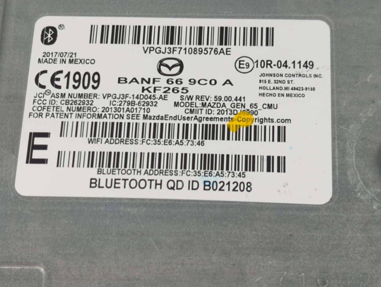 2018 Mazda Mazda3 Radio AM FM Cd Player Receiver Replacement P/N:BANF 66 9C0 A VPGJ3F-14D045-AE Fits Fits 2016 2017 2019 202