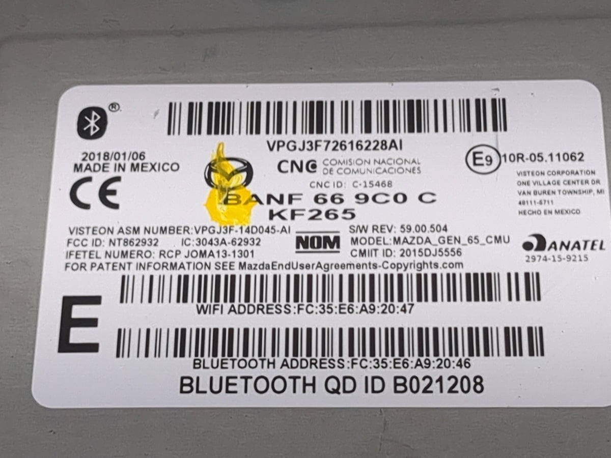 2018 Mazda Mazda3 Radio AM FM Cd Player Receiver Replacement P/N:BANF669C0C KF265, VPGJ3F72616228AI, VPGJ3F-14D045-AI Fits O