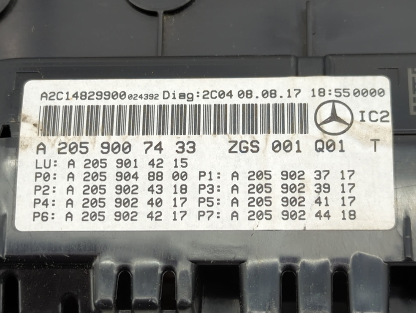 2018 Mercedes-Benz C-Class Instrument Cluster Speedometer Gauges P/N:A2059007433 A2C14829900, A2059014215 Miles:21K Fits Fit