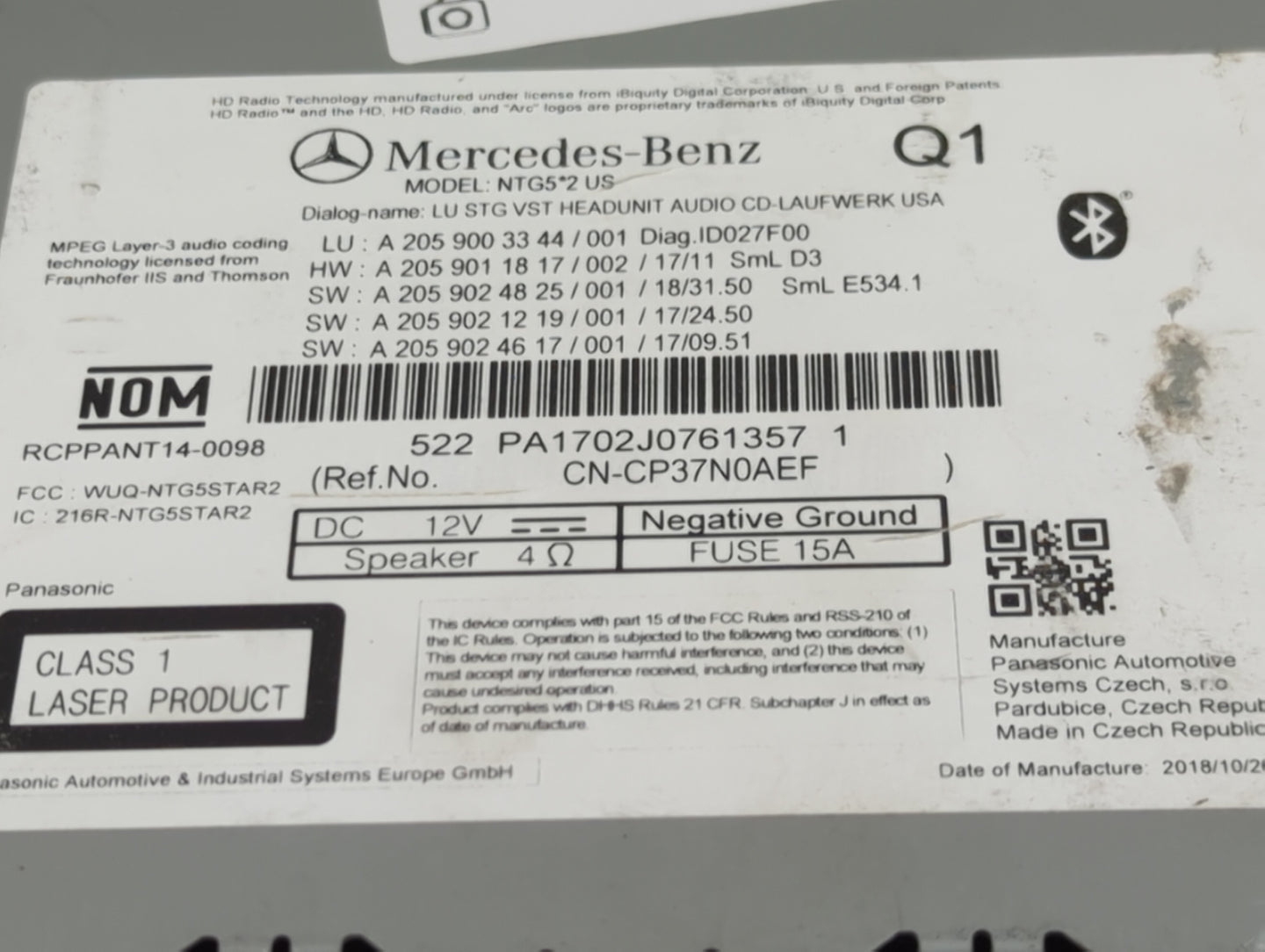 2018 Mercedes-Benz C-Class Radio AM FM Cd Player Receiver Replacement P/N:A2059005136 A2059011817, A2059021019 Fits Fits 201