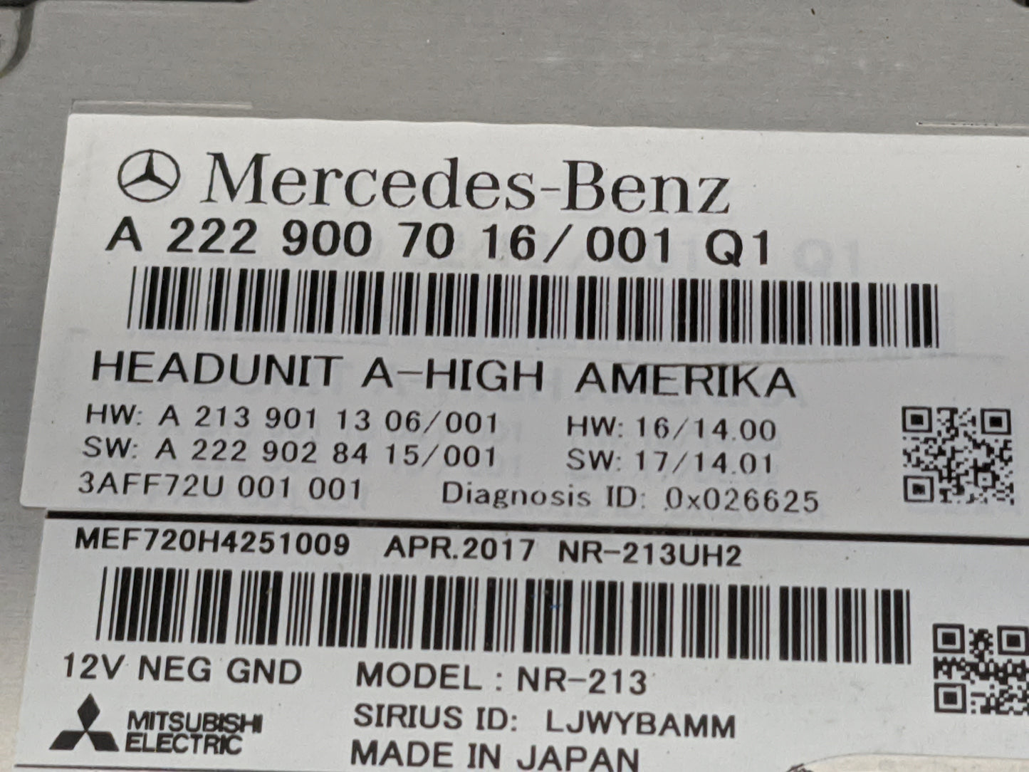 2018 Mercedes-Benz E-Class Radio AM FM Cd Player Receiver Replacement P/N:A 2229007016/001 Q1 A2229007016, A2139011306/001 F