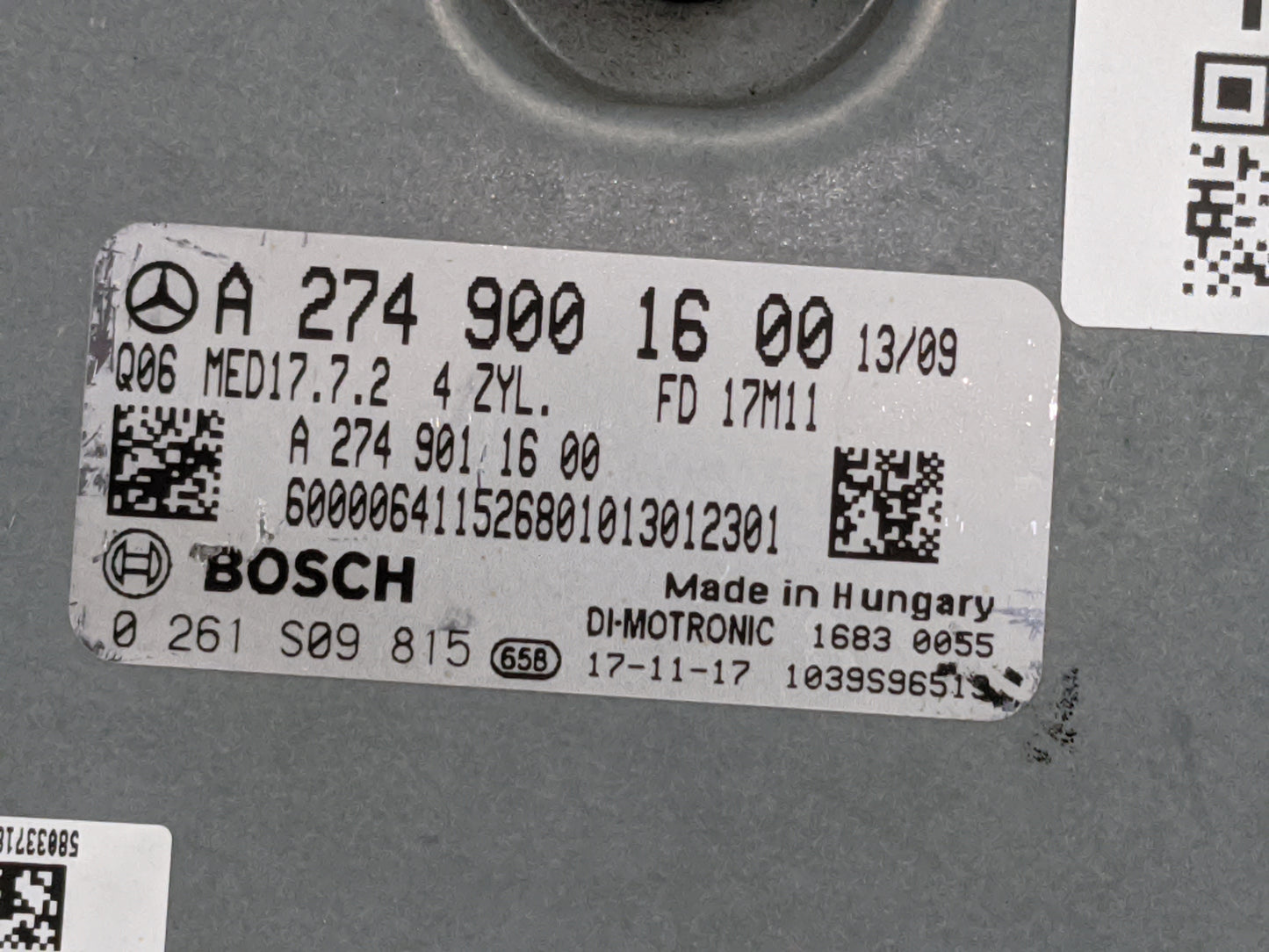 2016-2019 Mercedes-Benz Glc300 PCM Engine Control Computer ECU ECM PCU OEM P/N:A 274 900 16 00 A 274 901 16 00 Fits OEM Used