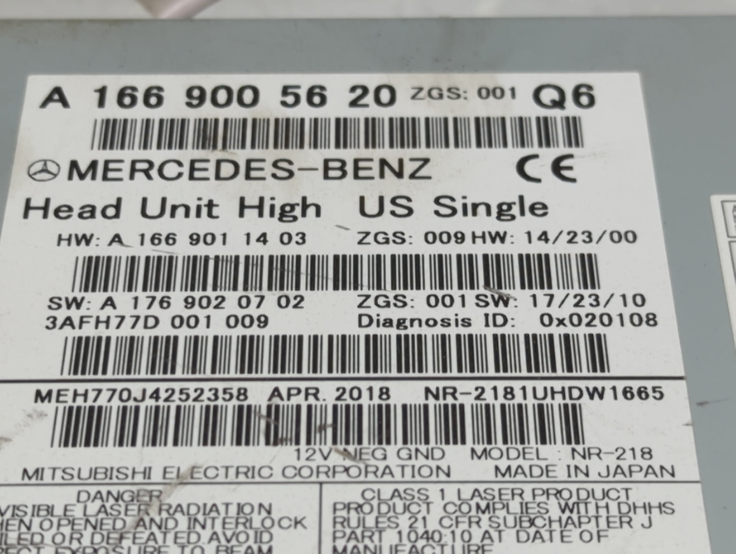2018-2019 Mercedes-Benz Gle350 Radio AM FM Cd Player Receiver Replacement P/N:A 166 900 56 20 Fits Fits 2018 2019 OEM Used A