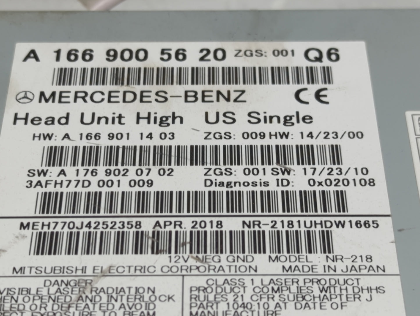 2018-2019 Mercedes-Benz Gle350 Radio AM FM Cd Player Receiver Replacement P/N:A 166 900 56 20 Fits Fits 2018 2019 OEM Used A