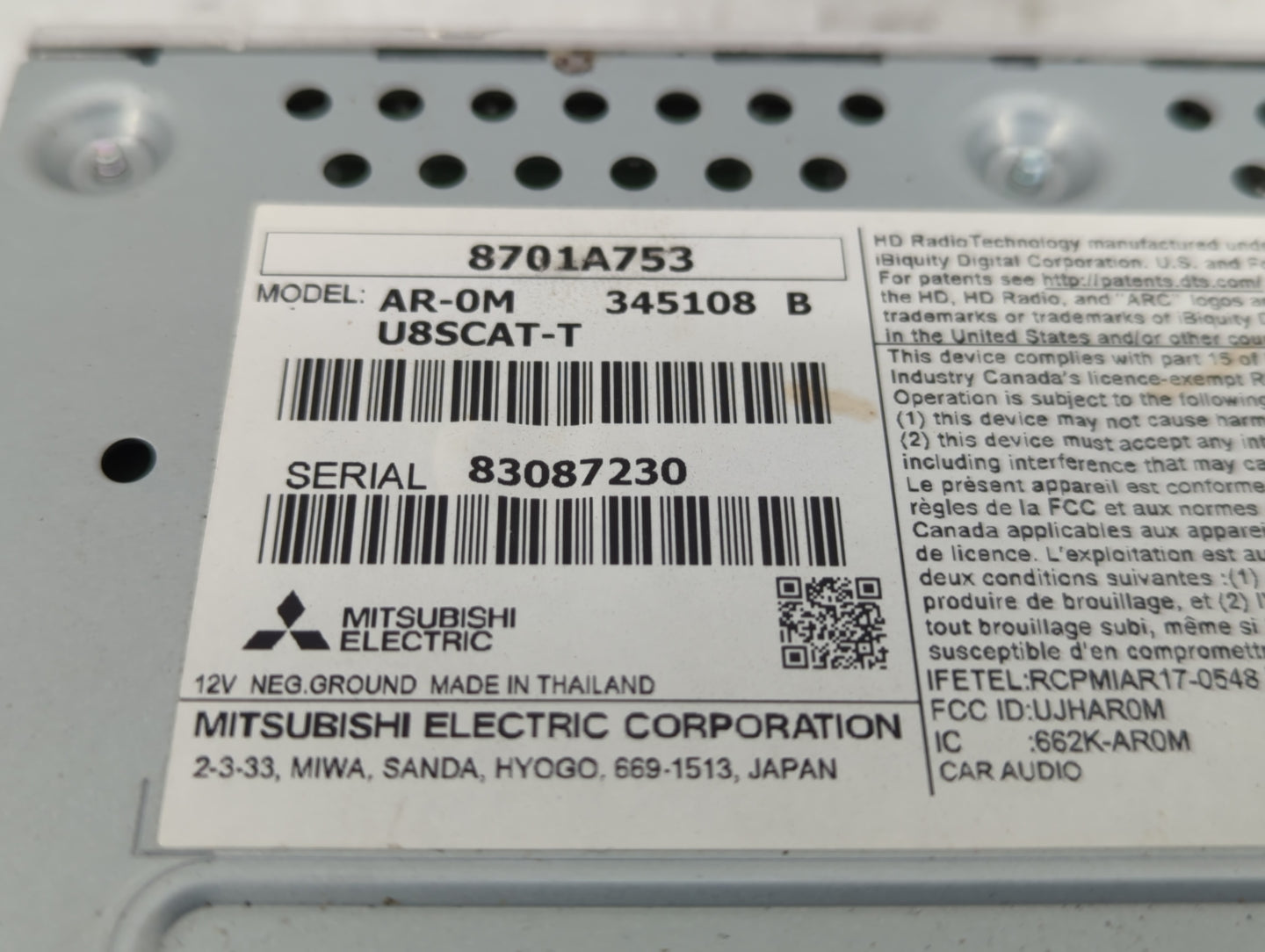 2018 Mitsubishi Mirage Radio AM FM Cd Player Receiver Replacement P/N:8701A753 Fits OEM Used Auto Parts - Oemusedautoparts1.