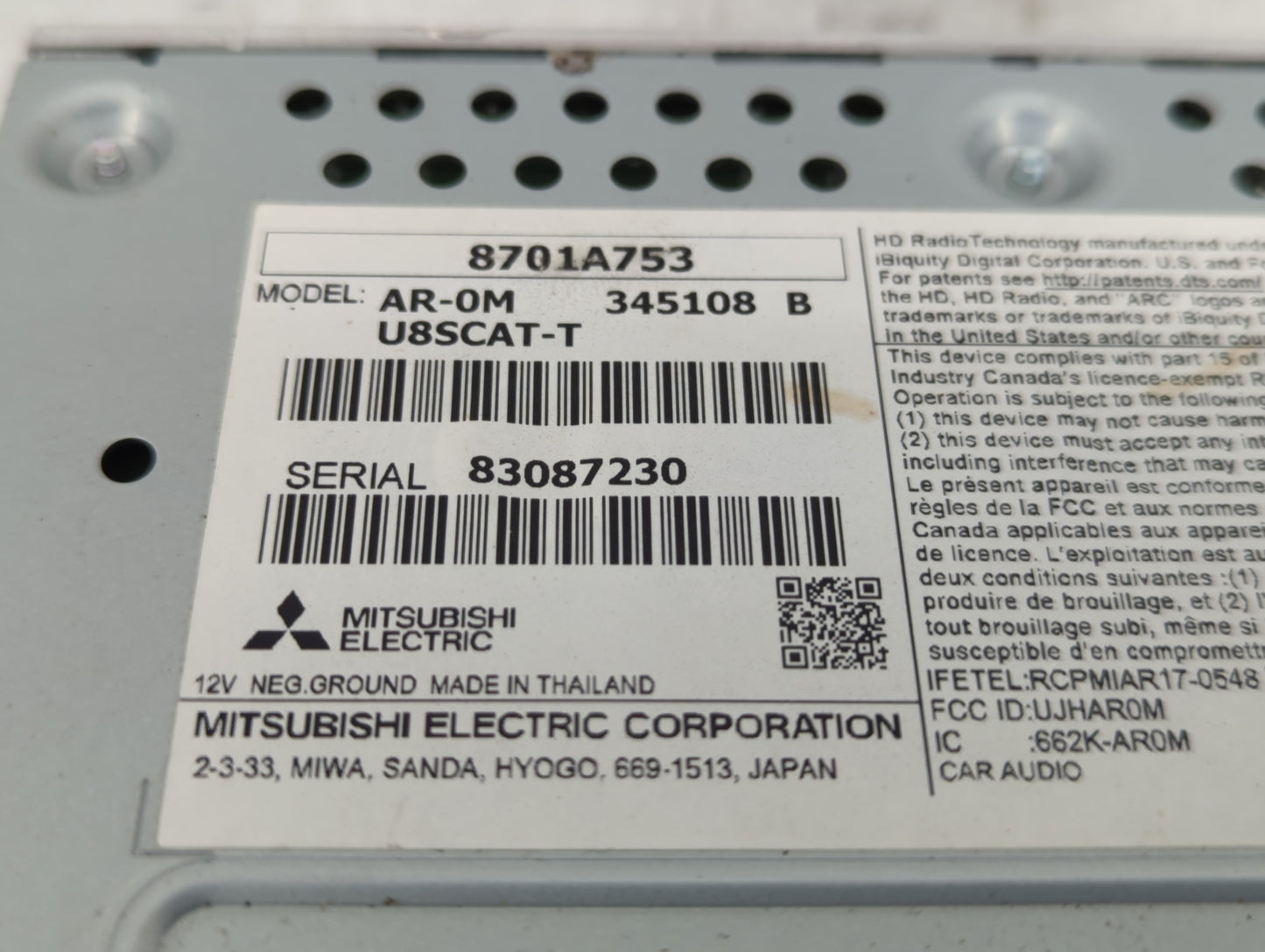 2018 Mitsubishi Mirage Radio AM FM Cd Player Receiver Replacement P/N:8701A753 Fits OEM Used Auto Parts - Oemusedautoparts1.