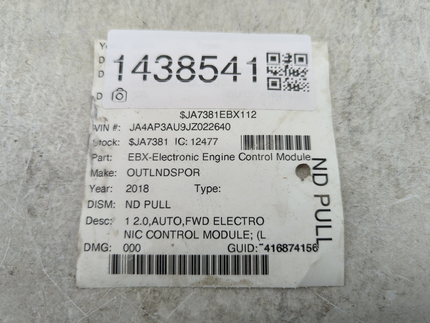2018 Mitsubishi Outlander Sport PCM Engine Control Computer ECU ECM PCU OEM P/N:1860D160 E6T83581 Fits OEM Used Auto Parts -
