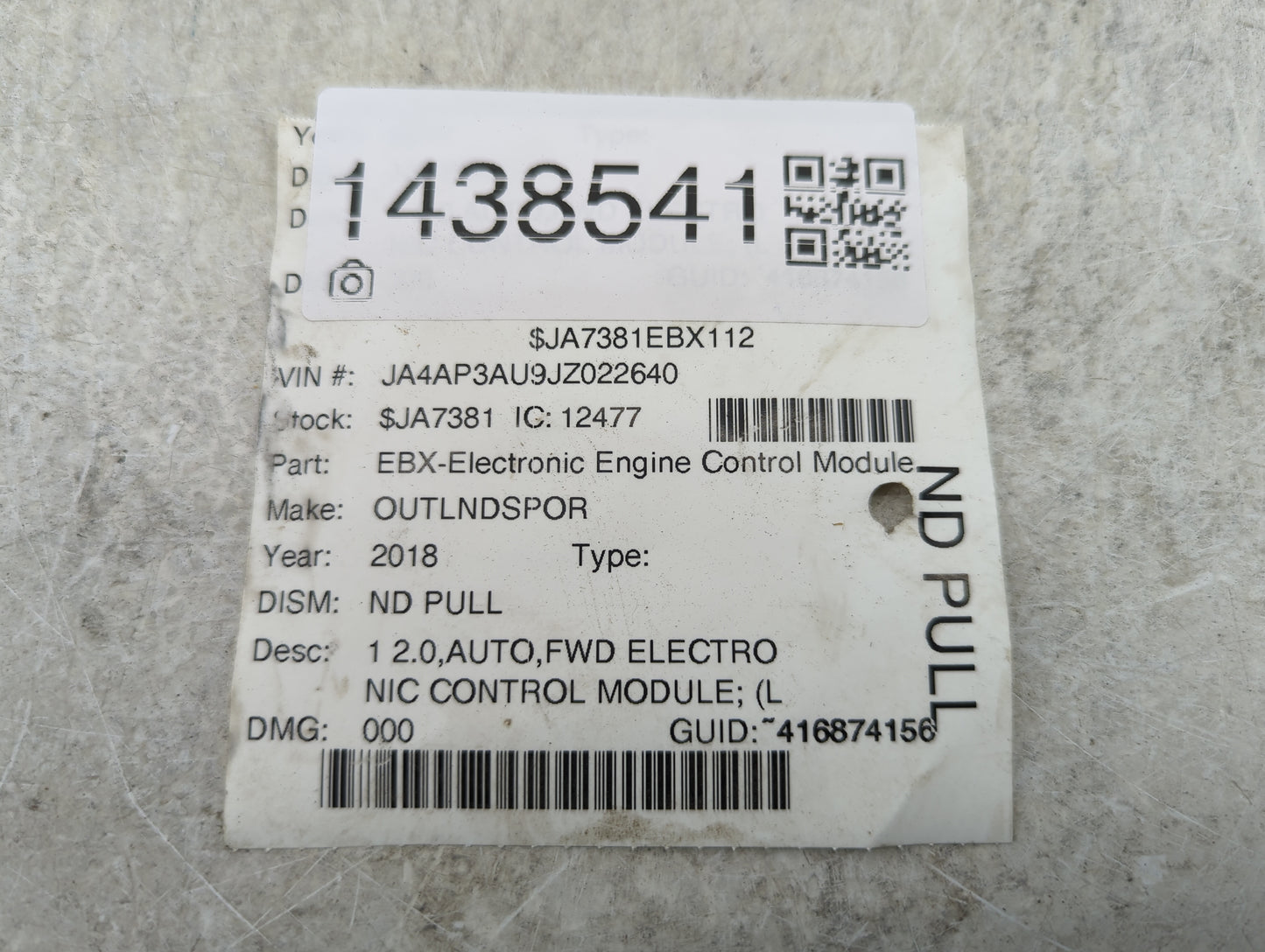 2018 Mitsubishi Outlander Sport PCM Engine Control Computer ECU ECM PCU OEM P/N:1860D160 E6T83581 Fits OEM Used Auto Parts -