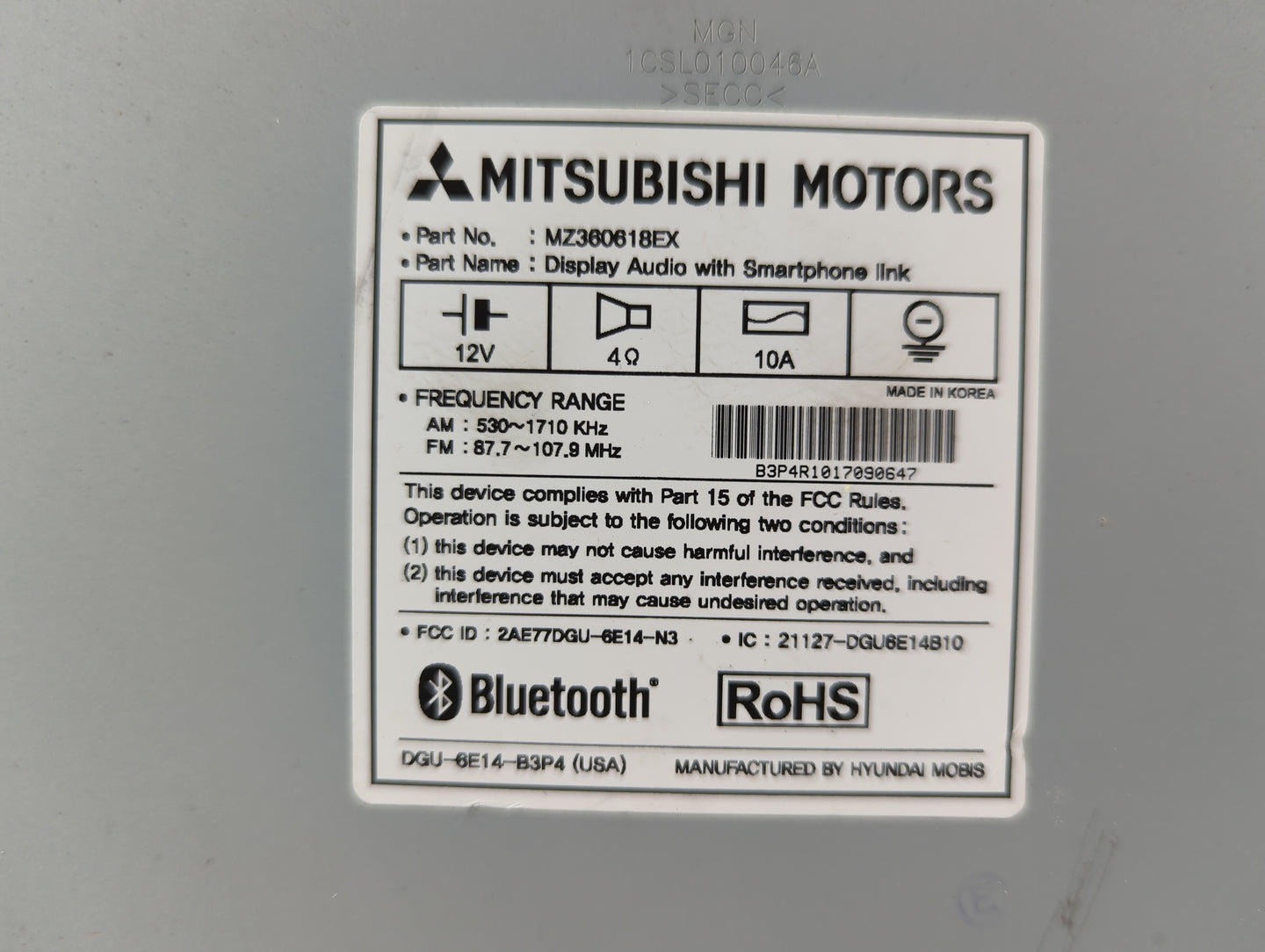 2018 Mitsubishi Outlander Sport Radio AM FM Cd Player Receiver Replacement P/N:MZ360618EX 2AE77DGU-6E14-N3, 21127-DGU6E14B10