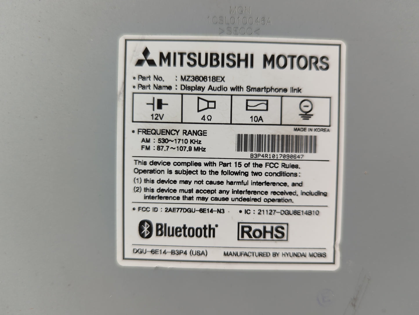 2018 Mitsubishi Outlander Sport Radio AM FM Cd Player Receiver Replacement P/N:MZ360618EX 2AE77DGU-6E14-N3, 21127-DGU6E14B10