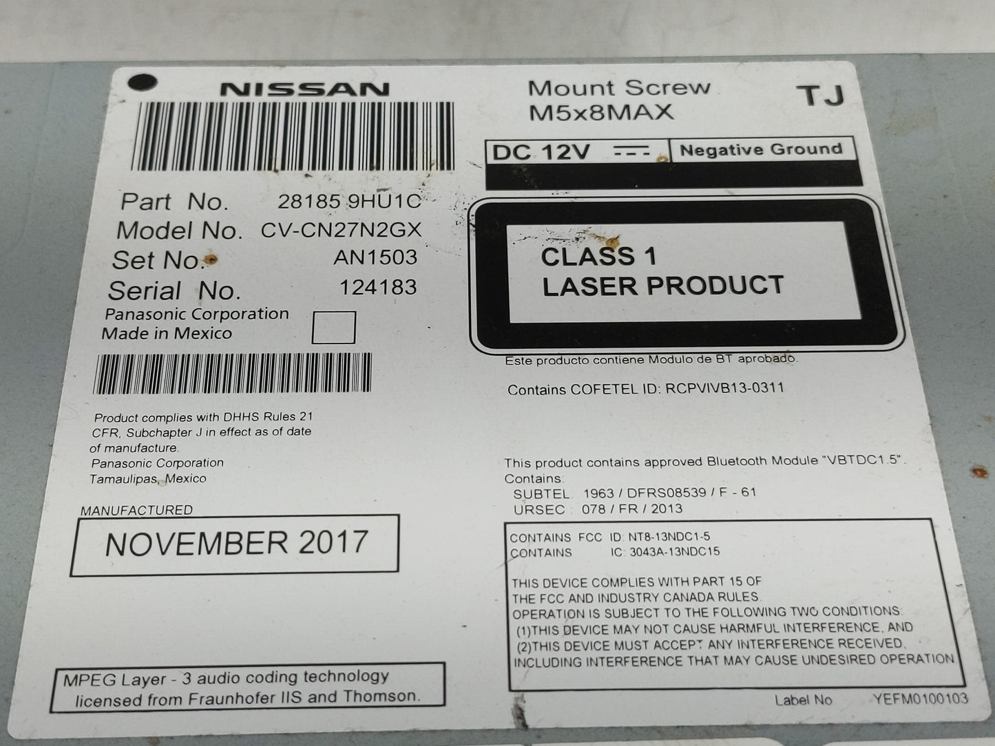 2018 Nissan Altima Radio AM FM Cd Player Receiver Replacement P/N:28185 9HU1C Fits OEM Used Auto Parts - Oemusedautoparts1.c