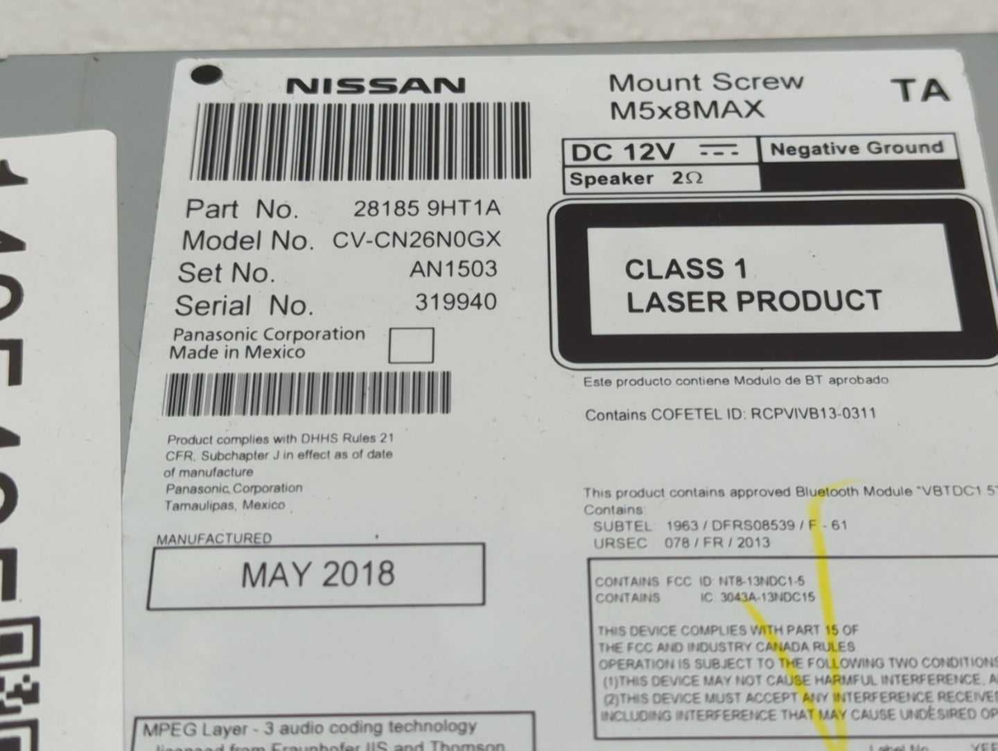 2017-2018 Nissan Altima Radio AM FM Cd Player Receiver Replacement P/N:28185 9HT1A Fits Fits 2017 2018 OEM Used Auto Parts -