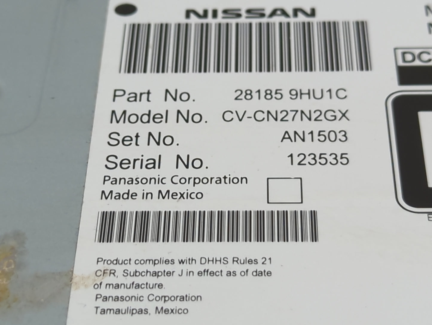 2018 Nissan Altima Radio AM FM Cd Player Receiver Replacement P/N:281859HU1C CV-CN27N2GX Fits OEM Used Auto Parts - Oemuseda