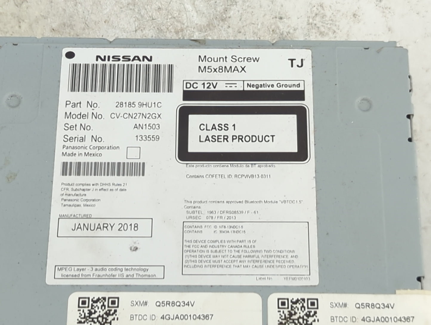 2018 Nissan Altima Radio AM FM Cd Player Receiver Replacement P/N:28185 9HU1C CV-CN27N2GX Fits OEM Used Auto Parts - Oemused