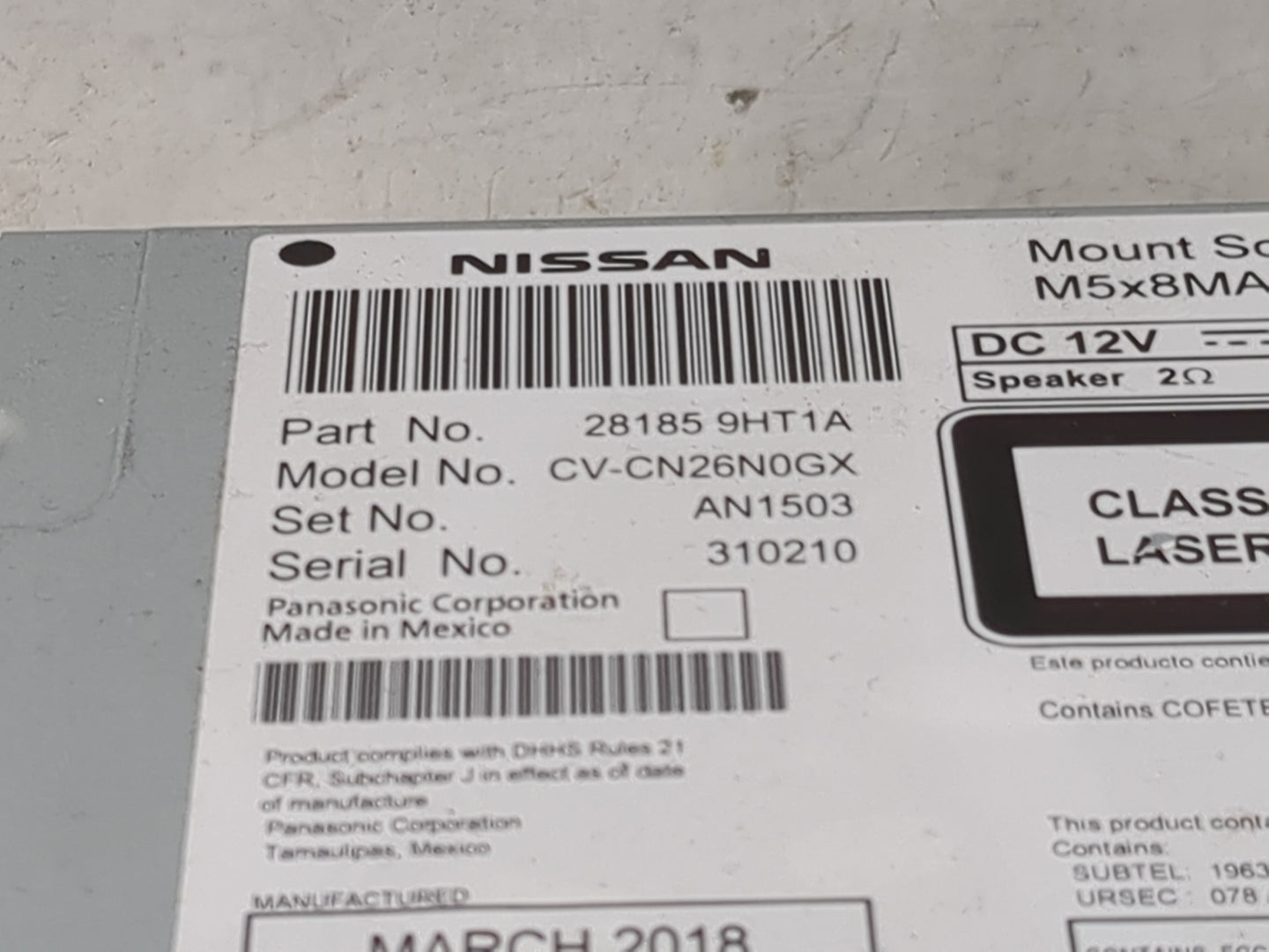 2017-2018 Nissan Altima Radio AM FM Cd Player Receiver Replacement P/N:281859HT1A CV-CN26N0GX Fits Fits 2017 2018 OEM Used A