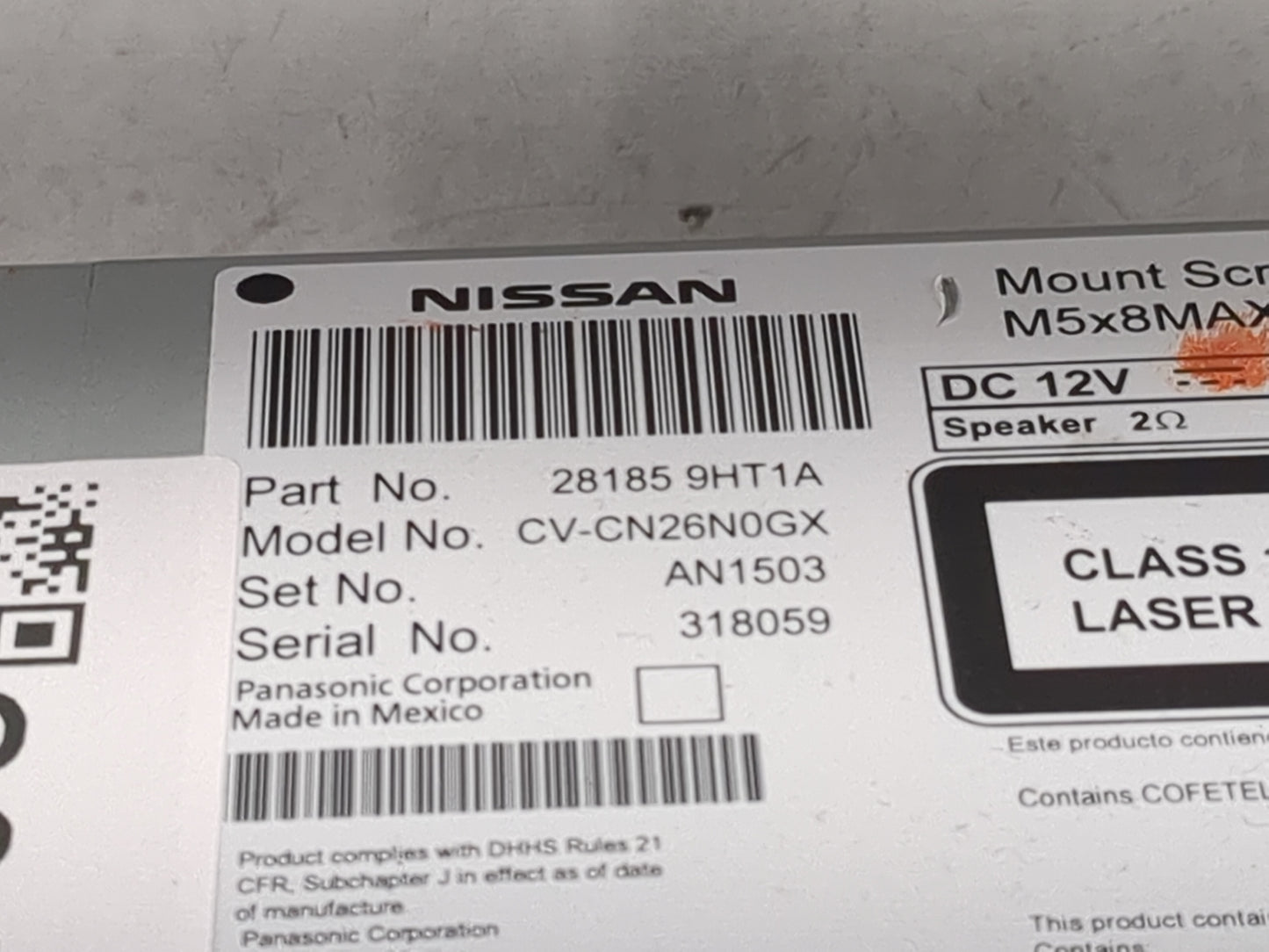 2017-2018 Nissan Altima Radio AM FM Cd Player Receiver Replacement P/N:28185 9HT1A CV-CN26N0GX Fits Fits 2017 2018 OEM Used 