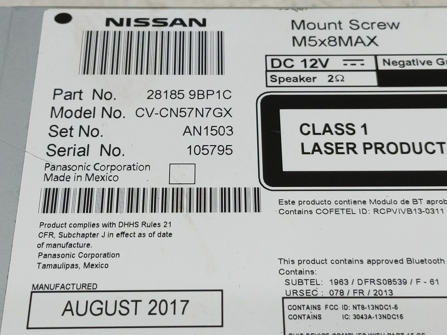 2018 Nissan Frontier Radio AM FM Cd Player Receiver Replacement P/N:28185 9BP1C Fits OEM Used Auto Parts - Oemusedautoparts1