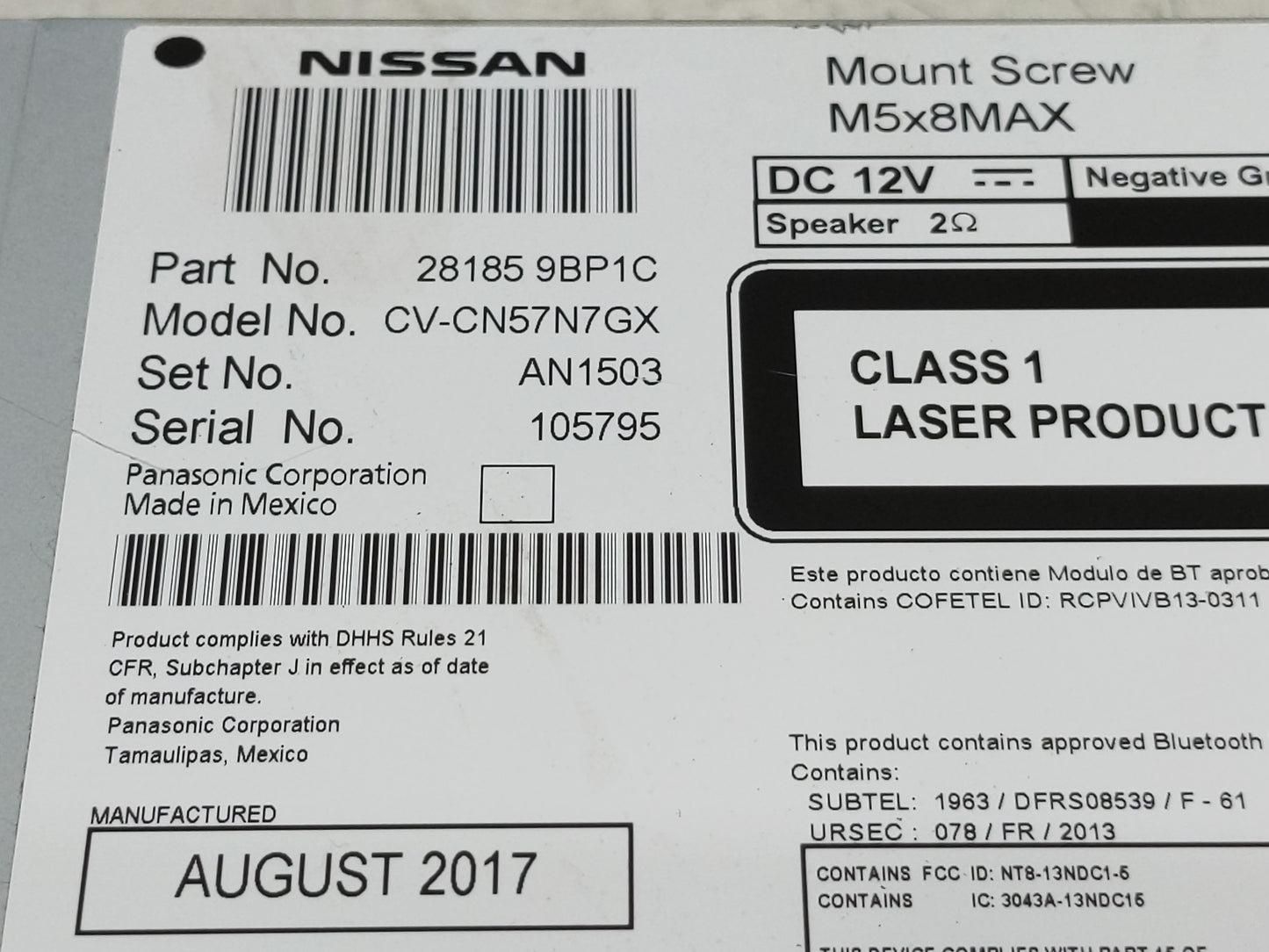 2018 Nissan Frontier Radio AM FM Cd Player Receiver Replacement P/N:28185 9BP1C Fits OEM Used Auto Parts - Oemusedautoparts1