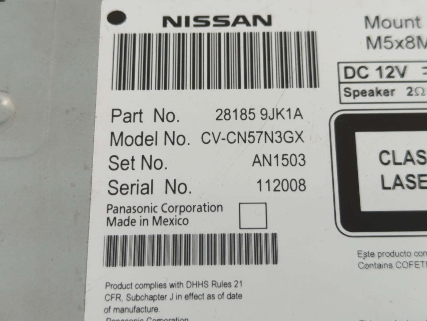 2018 Nissan Nv1500 Radio AM FM Cd Player Receiver Replacement P/N:28185 9JK1A Fits OEM Used Auto Parts - Oemusedautoparts1.c