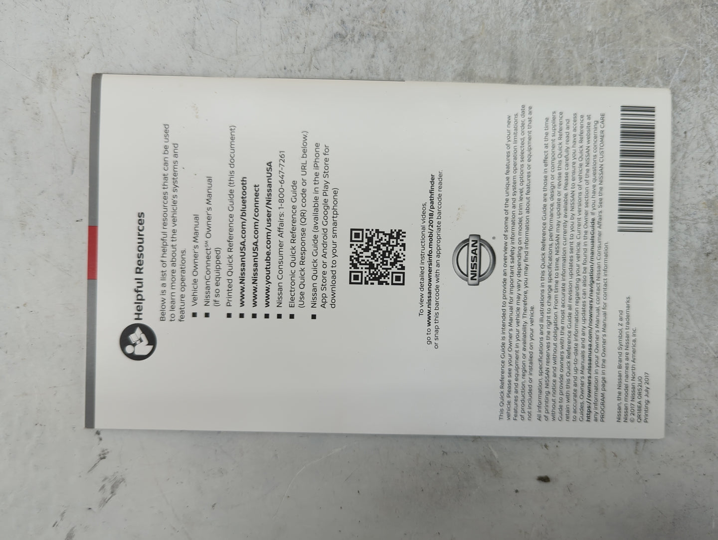 2018 Nissan Pathfinder Owners Manual Book Guide P/N:OM18EA 0R52U0 OEM Used Auto Parts - Oemusedautoparts1.com