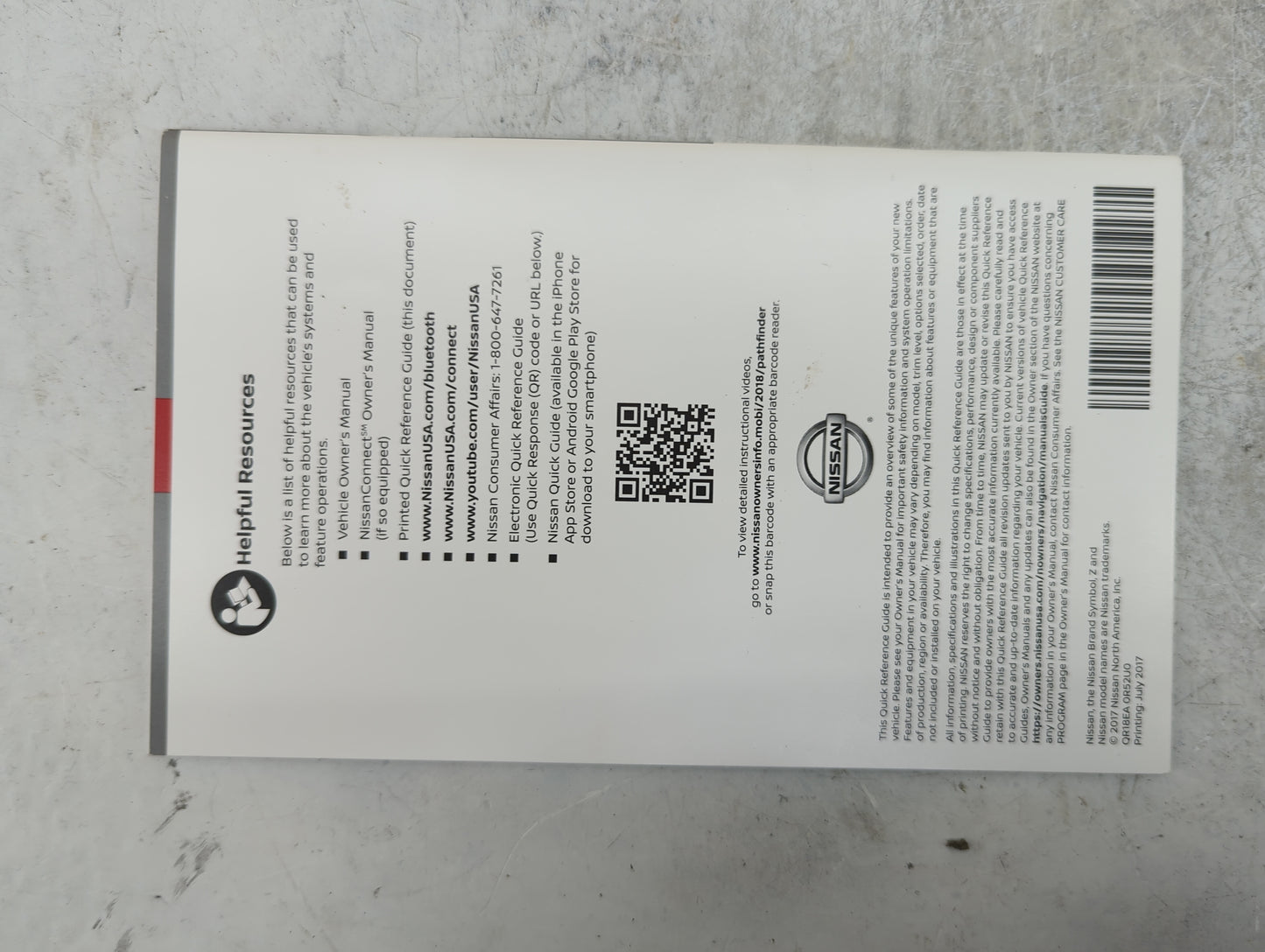 2018 Nissan Pathfinder Owners Manual Book Guide P/N:OM18EA 0R52U0 OEM Used Auto Parts - Oemusedautoparts1.com