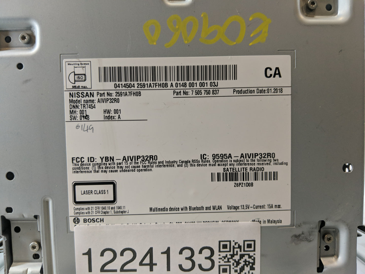 2018-2020 Nissan Rogue Radio AM FM Cd Player Receiver Replacement P/N:2591A7FH0B Fits Fits 2018 2019 2020 OEM Used Auto Part