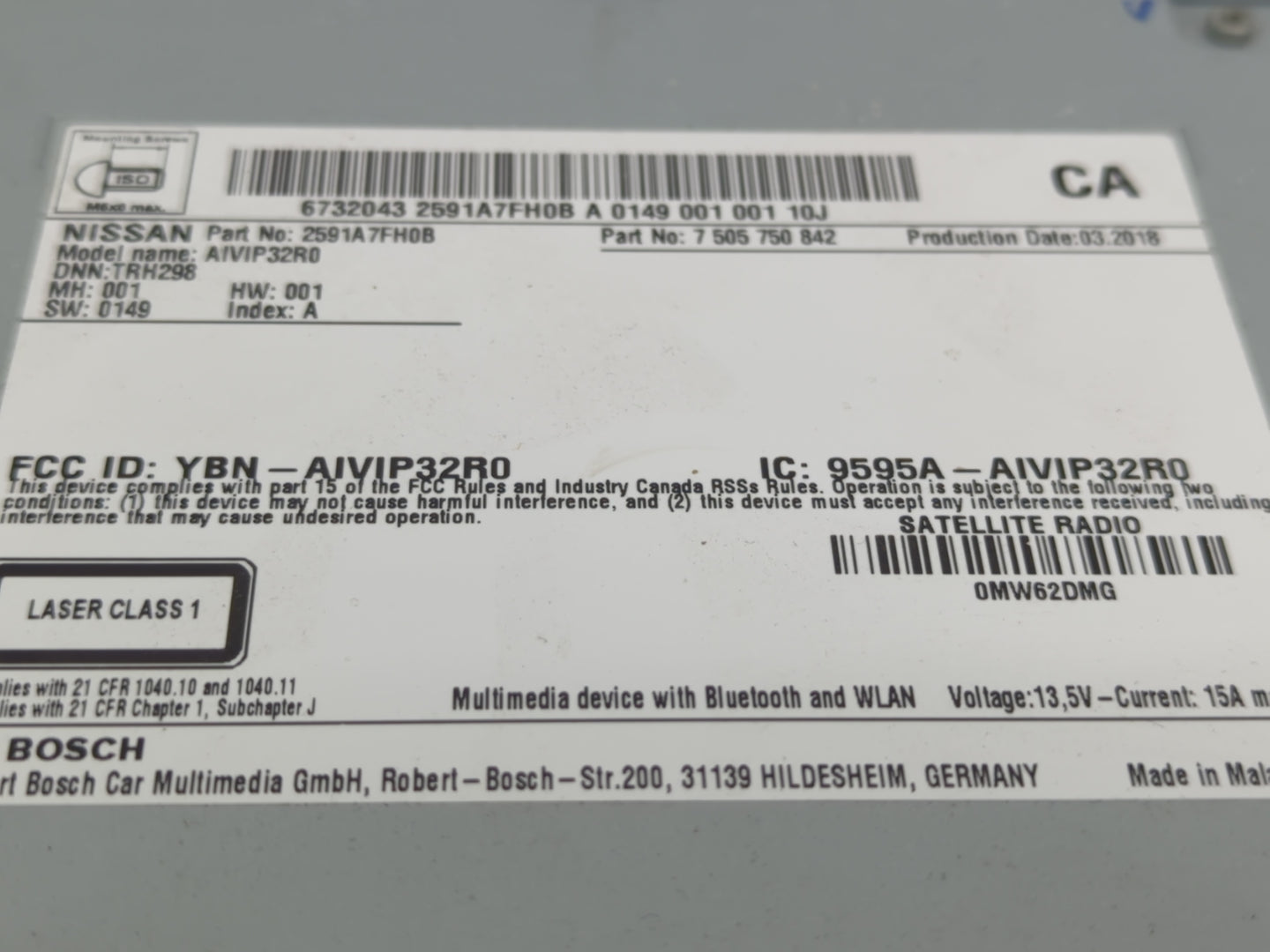 2018-2020 Nissan Rogue Radio AM FM Cd Player Receiver Replacement P/N:2591A7FH0B Fits Fits 2018 2019 2020 OEM Used Auto Part