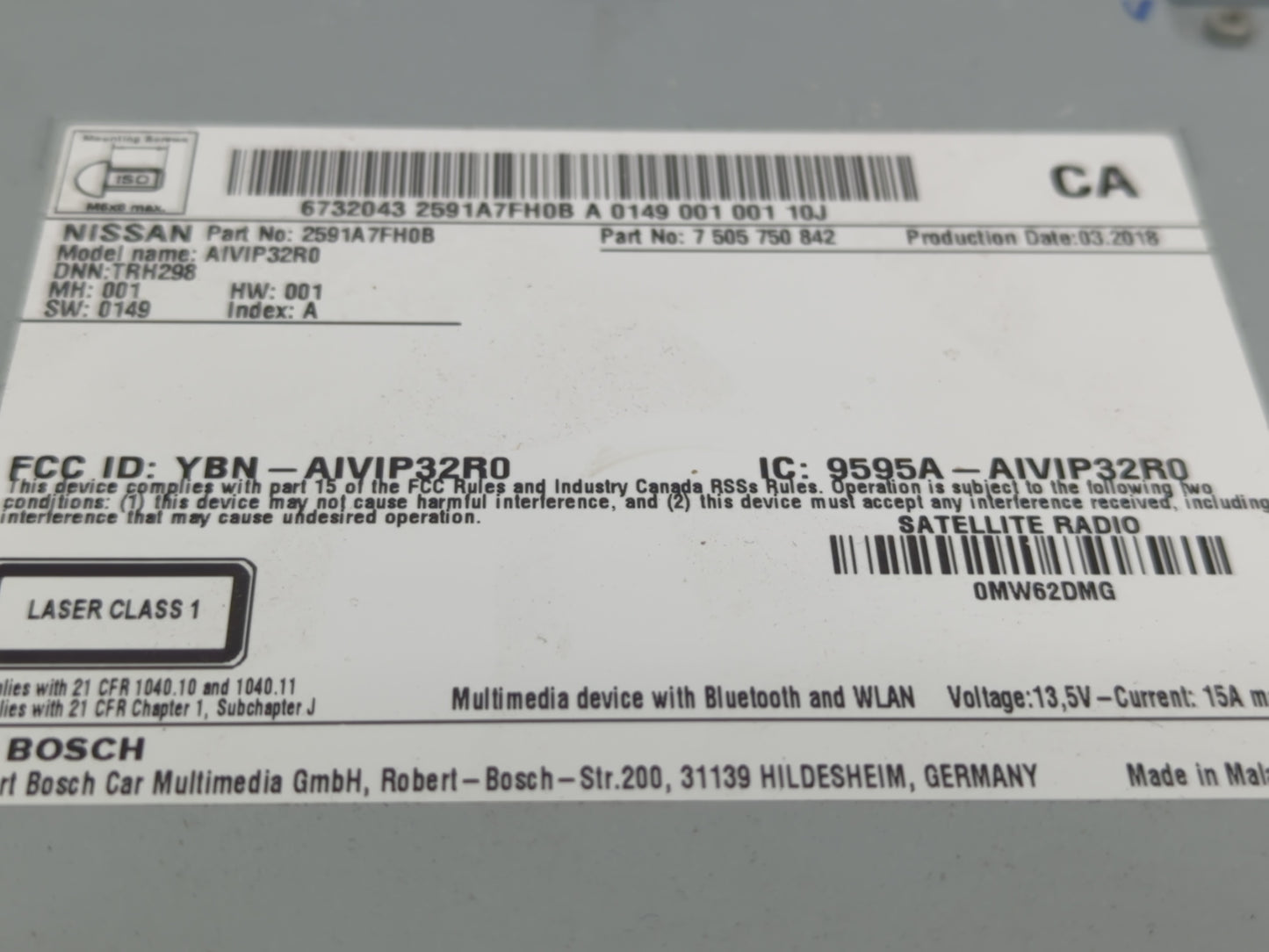 2018-2020 Nissan Rogue Radio AM FM Cd Player Receiver Replacement P/N:2591A7FH0B Fits Fits 2018 2019 2020 OEM Used Auto Part