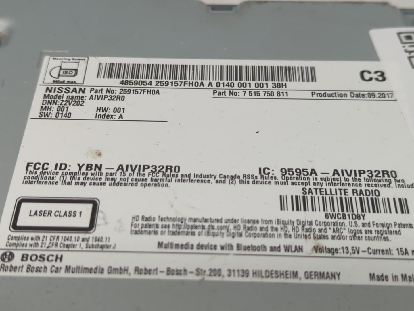 2018-2022 Nissan Rogue Radio AM FM Cd Player Receiver Replacement P/N:7 515 750 811 259157FH0A Fits Fits 2018 2019 2020 2021
