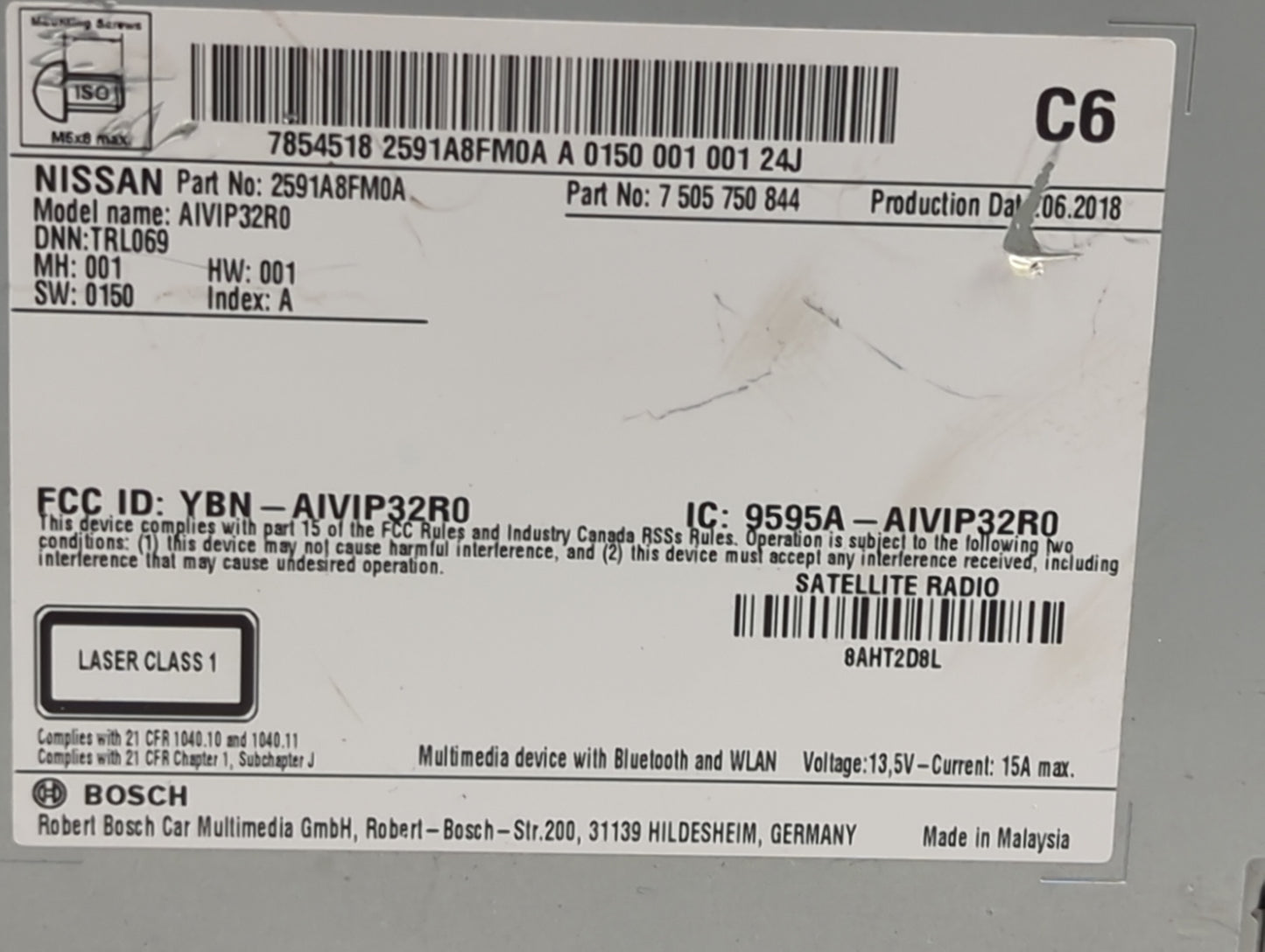 2018-2020 Nissan Rogue Radio AM FM Cd Player Receiver Replacement P/N:2591A8FM0A 7505750844, AIVIP32R0 Fits Fits 2018 2019 2