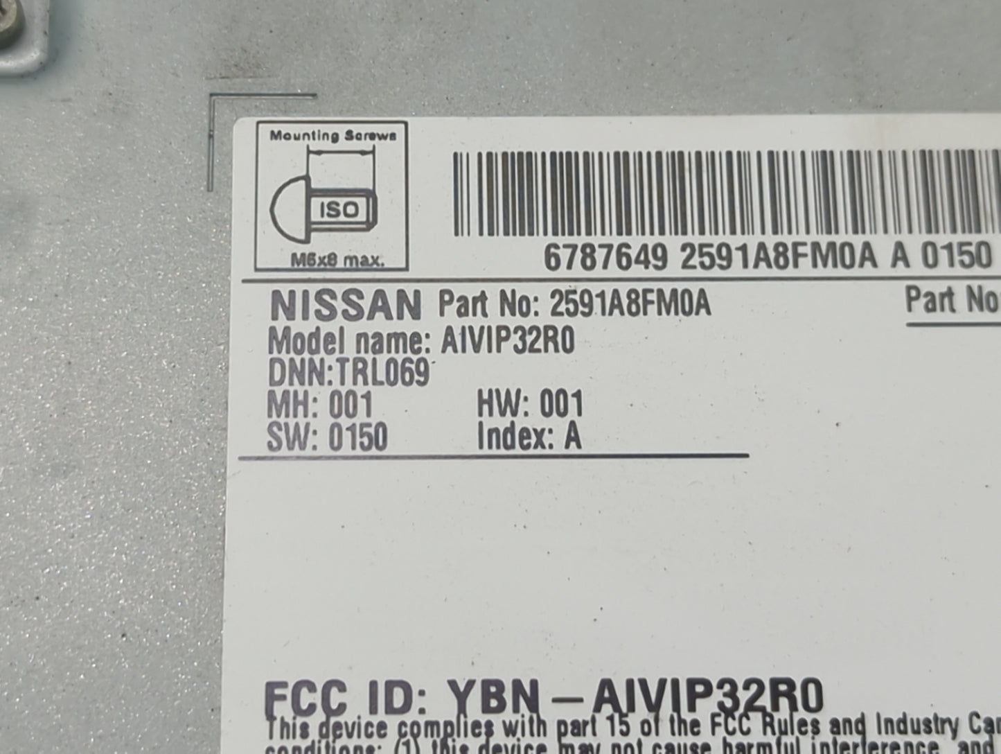 2018 Nissan Rogue Radio AM FM Cd Player Receiver Replacement P/N:2591A8FM0A AIVIP32R0, YBN-AIVIP32R0 Fits OEM Used Auto Part