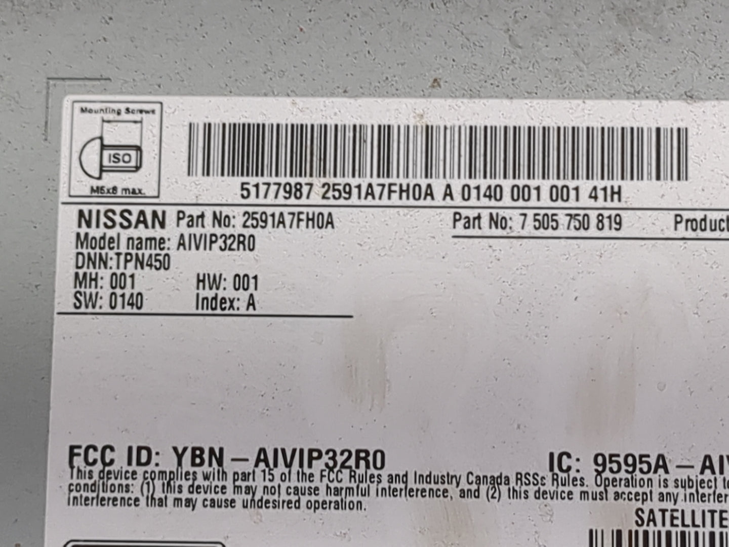 2018-2020 Nissan Rogue Radio AM FM Cd Player Receiver Replacement P/N:2591A7FH0A 7505750819, AIVIP32R0 Fits Fits 2018 2019 2