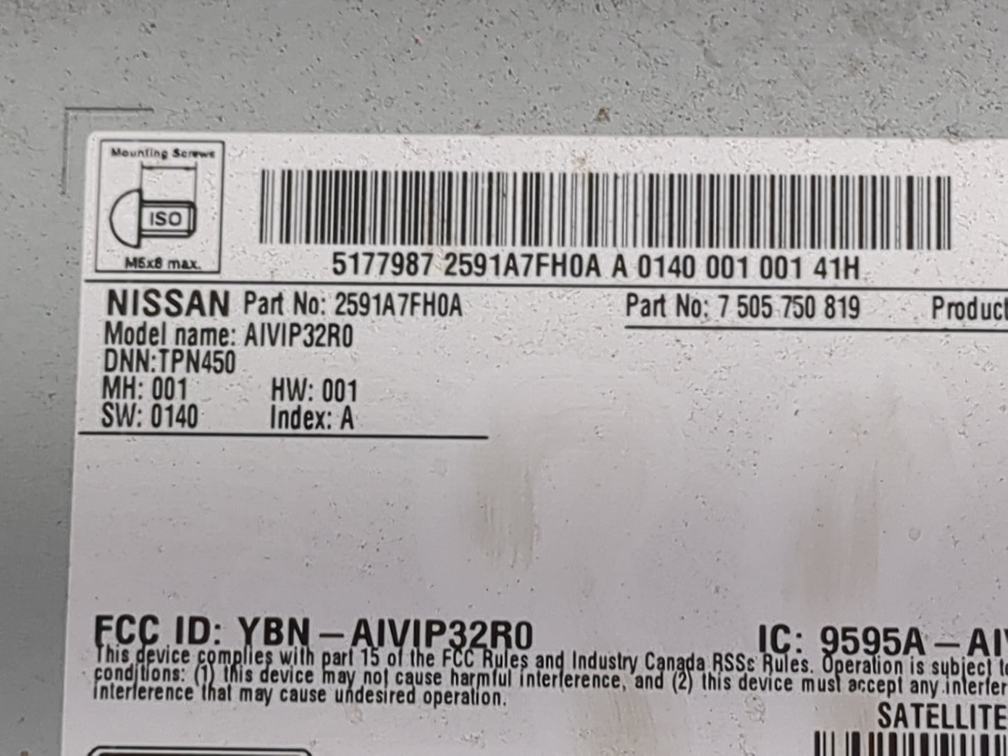 2018-2020 Nissan Rogue Radio AM FM Cd Player Receiver Replacement P/N:2591A7FH0A 7505750819, AIVIP32R0 Fits Fits 2018 2019 2