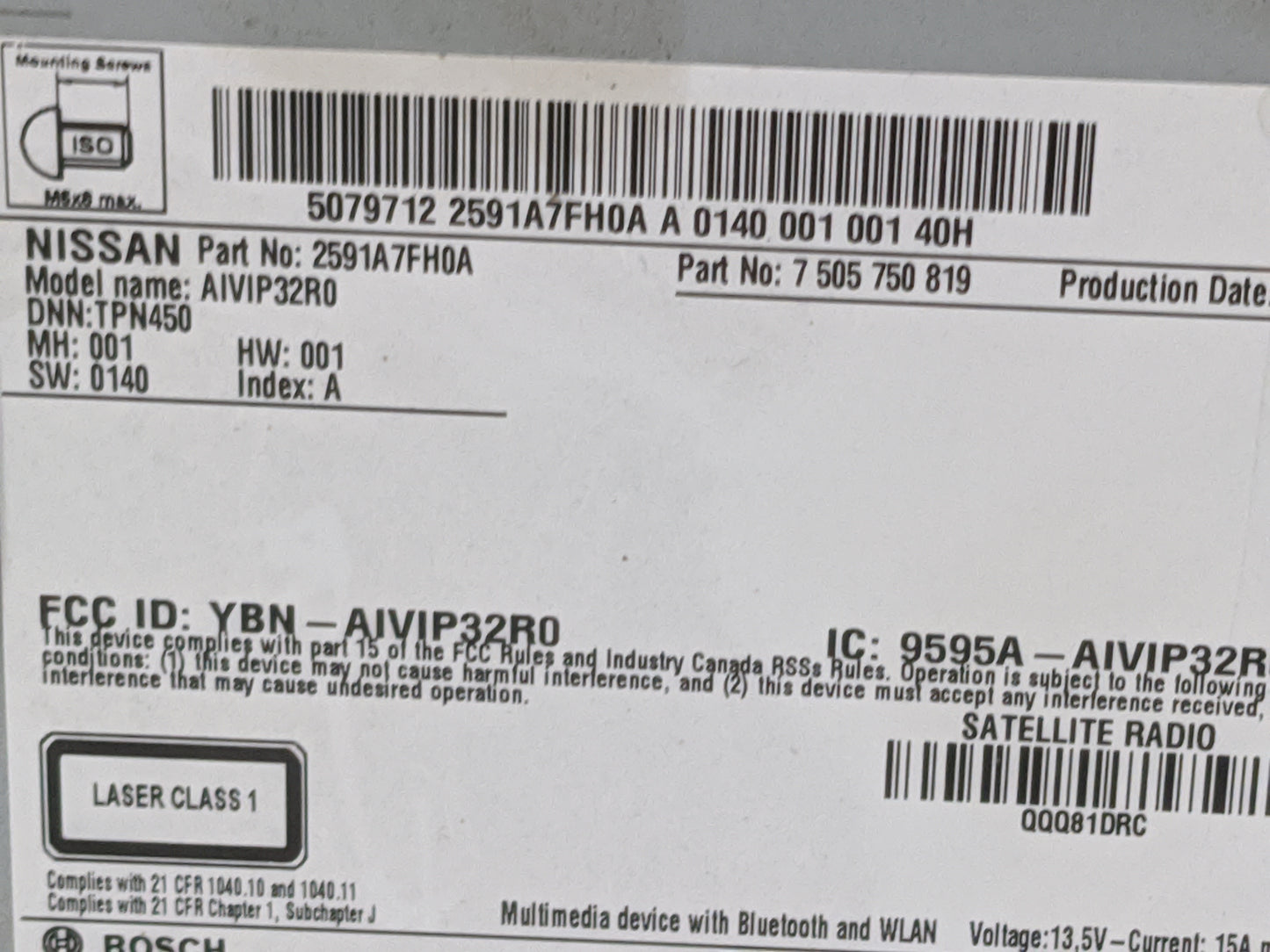 2018-2020 Nissan Rogue Radio AM FM Cd Player Receiver Replacement P/N:2591A7FH0A 7505750819, AIVIP32R0 Fits Fits 2018 2019 2