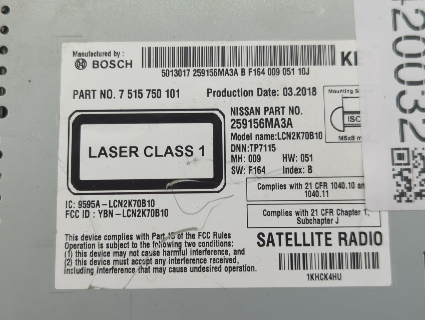 2018 Nissan Rogue Sport Radio AM FM Cd Player Receiver Replacement P/N:259156MA3A 7 515 750 101 Fits OEM Used Auto Parts - O