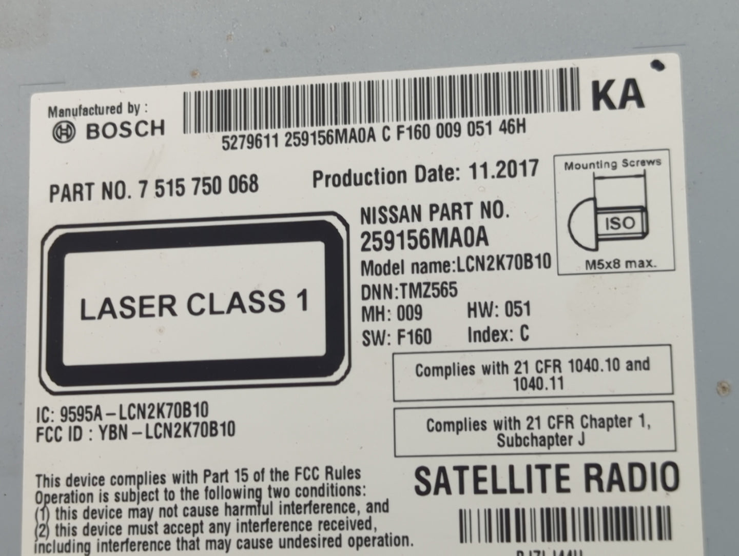 2018 Nissan Rogue Sport Radio AM FM Cd Player Receiver Replacement P/N:259156MA0A 7 515 750 068 Fits OEM Used Auto Parts - O