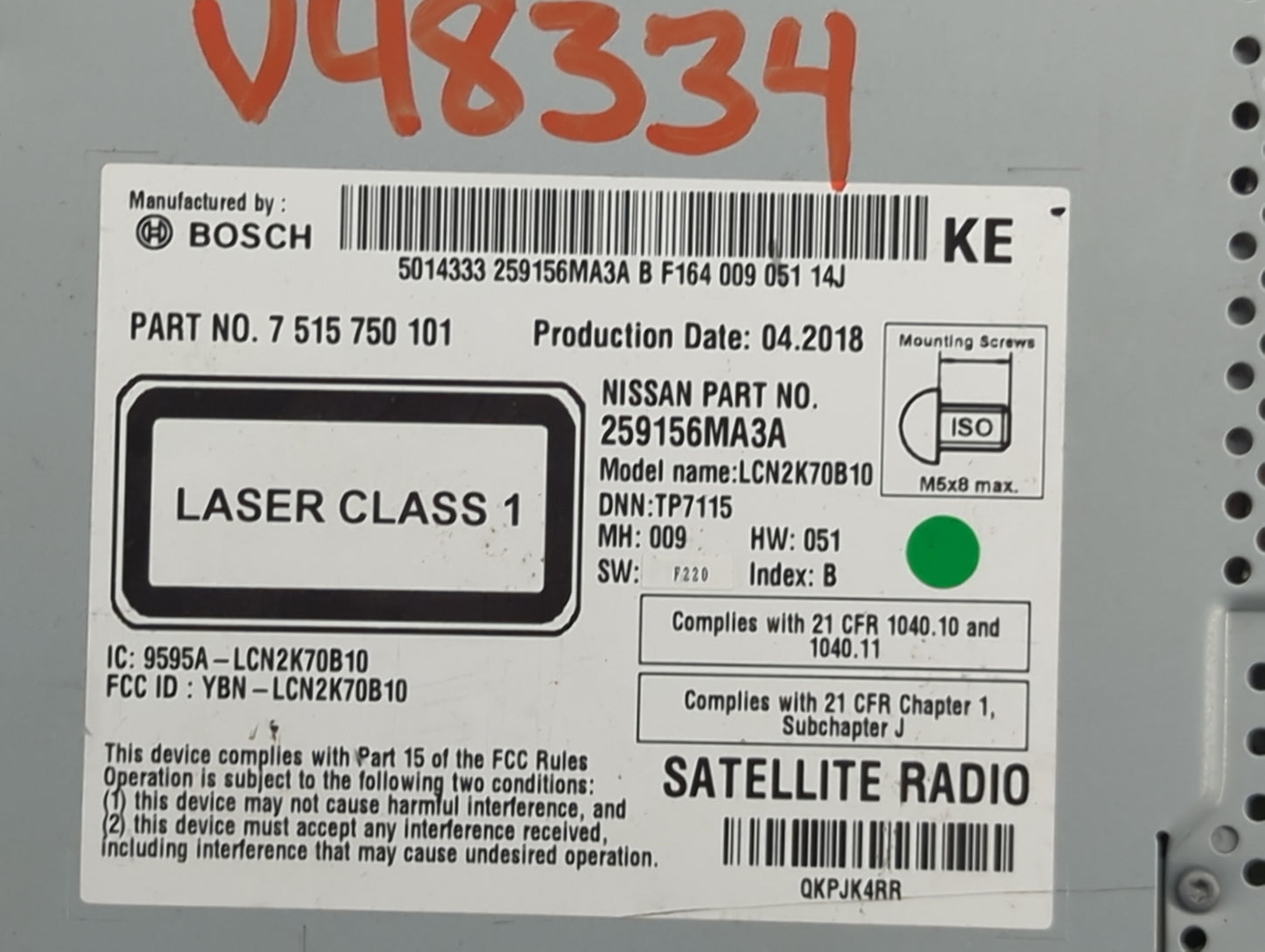 2018 Nissan Rogue Sport Radio AM FM Cd Player Receiver Replacement P/N:7515750101 259156MA3A, LCN2K70B10, 9595A-LCN2K70B10 F