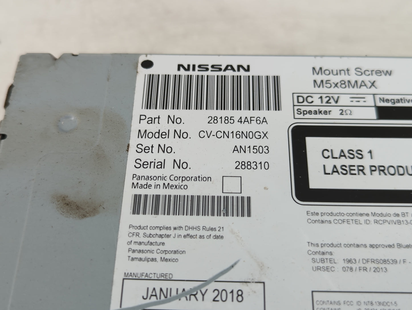 2017-2019 Nissan Sentra Radio AM FM Cd Player Receiver Replacement P/N:28185 4AF6A Fits Fits 2017 2018 2019 OEM Used Auto Pa