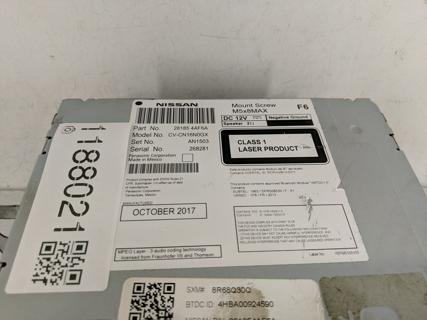 2017-2019 Nissan Sentra Radio AM FM Cd Player Receiver Replacement P/N:28185 4AF6A Fits Fits 2017 2018 2019 OEM Used Auto Pa