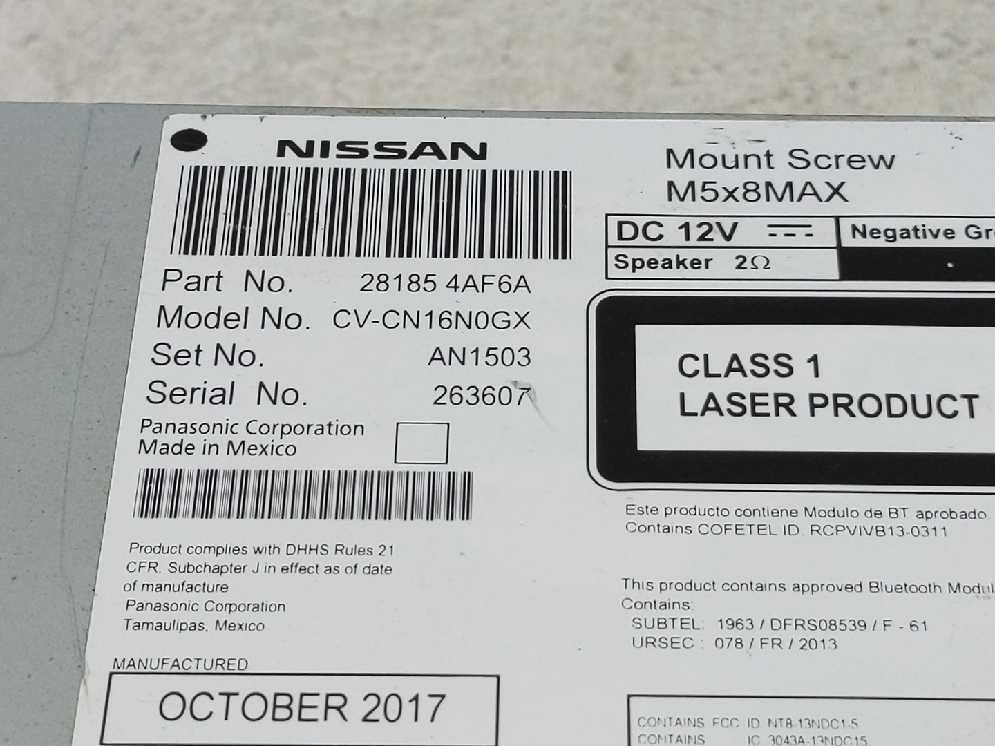 2017-2019 Nissan Sentra Radio AM FM Cd Player Receiver Replacement P/N:28185 4AF6A Fits Fits 2017 2018 2019 OEM Used Auto Pa