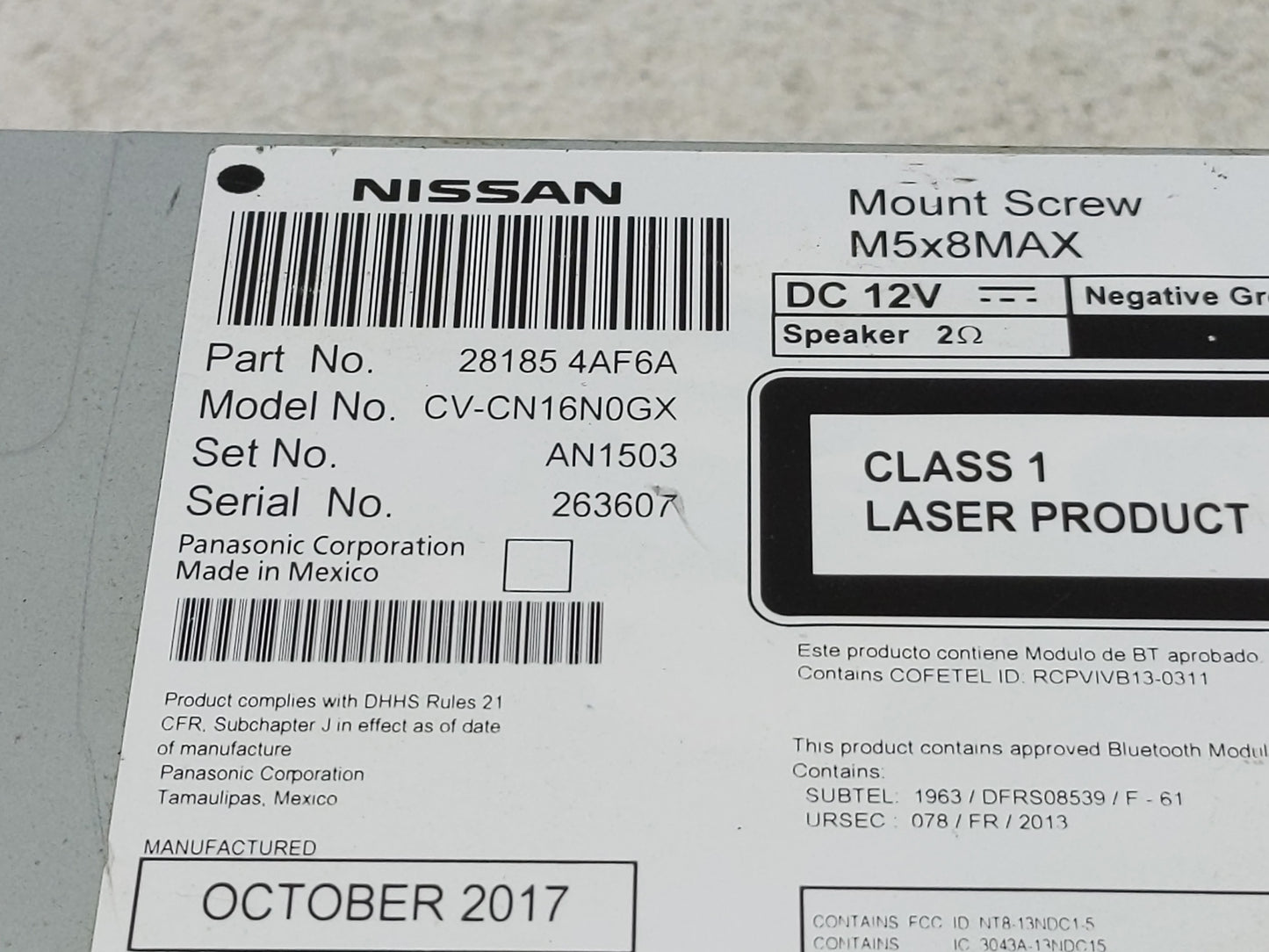 2017-2019 Nissan Sentra Radio AM FM Cd Player Receiver Replacement P/N:28185 4AF6A Fits Fits 2017 2018 2019 OEM Used Auto Pa