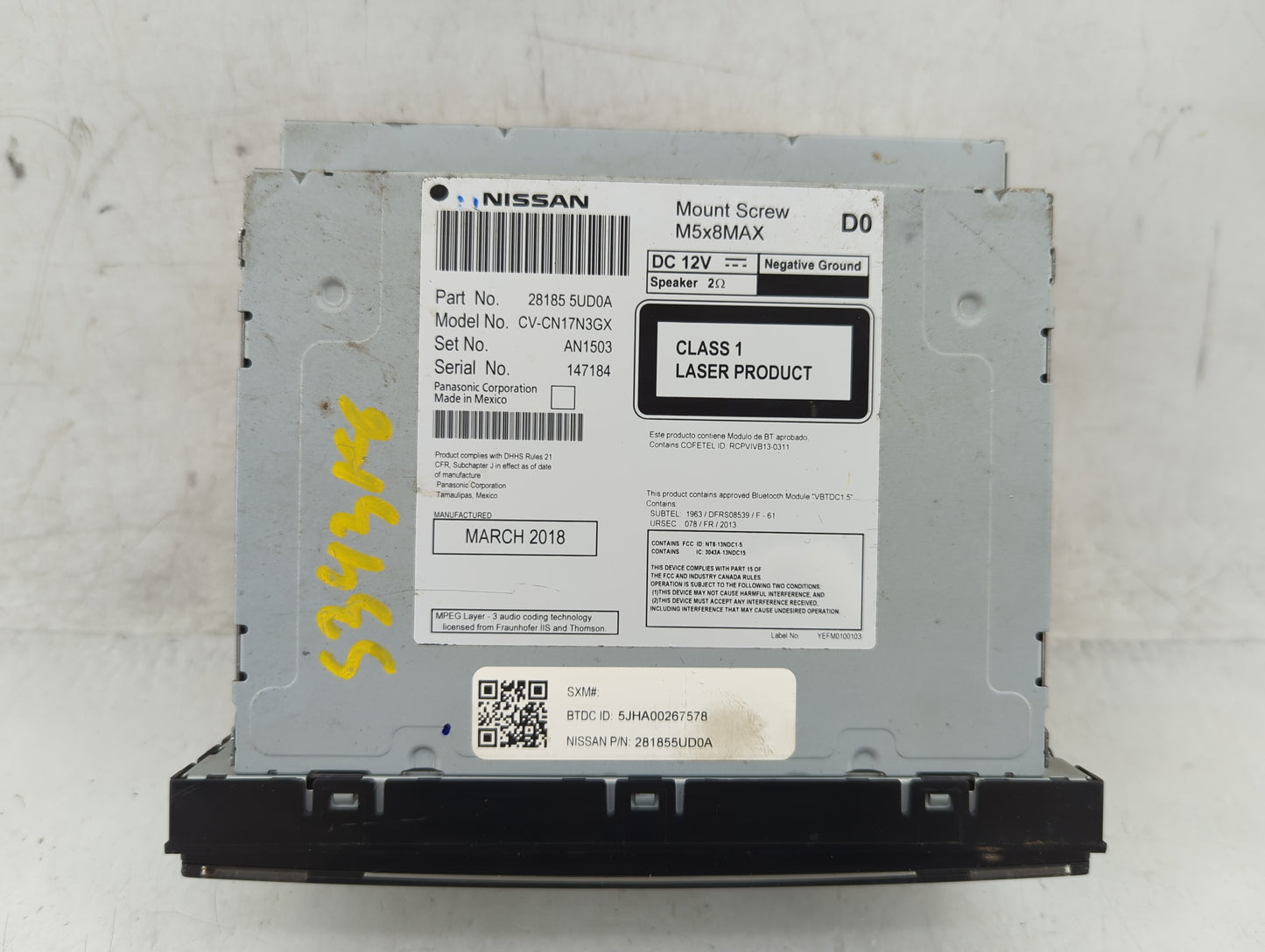 2018-2019 Nissan Sentra Radio AM FM Cd Player Receiver Replacement P/N:28185 5UD0A Fits Fits 2018 2019 OEM Used Auto Parts -