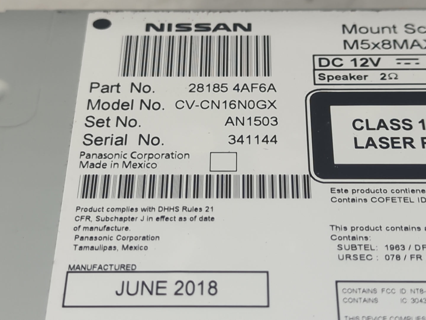 2017-2019 Nissan Sentra Radio AM FM Cd Player Receiver Replacement P/N:281854AF6A CV-CN16N0GX, AN1503 Fits Fits 2017 2018 20