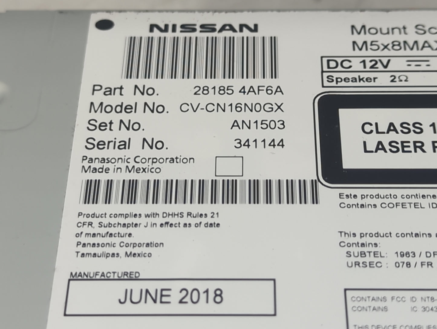 2017-2019 Nissan Sentra Radio AM FM Cd Player Receiver Replacement P/N:281854AF6A CV-CN16N0GX, AN1503 Fits Fits 2017 2018 20