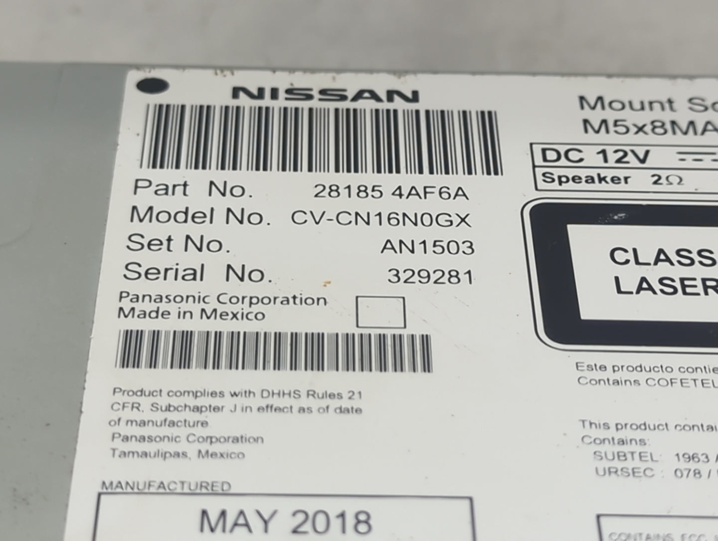 2017-2019 Nissan Sentra Radio AM FM Cd Player Receiver Replacement P/N:28185 4AF6A CV-CN16N0GX Fits Fits 2017 2018 2019 OEM 